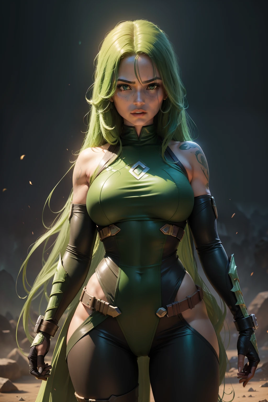 ((toda a pele verde)) Gamora is a lethal warrior in the Marvel Universe, conhecida por sua pele totalmente verde e habilidades de combate excepcionais. she murders while becoming an essential part of the Guardians of the Galaxy. Your determination, Astute and complex connections make her an intriguing and multifaceted figure.
(best quality: 1.0), (Ultra Highres: 1.0), rosto e olhos altamente detalhados, (fotorrealista: 1.2)