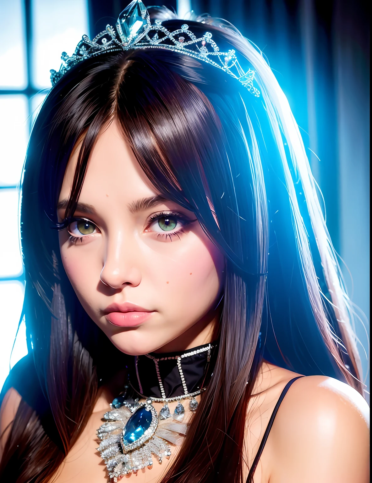 Very Beautiful princesse glowing eyes sexy face portrait