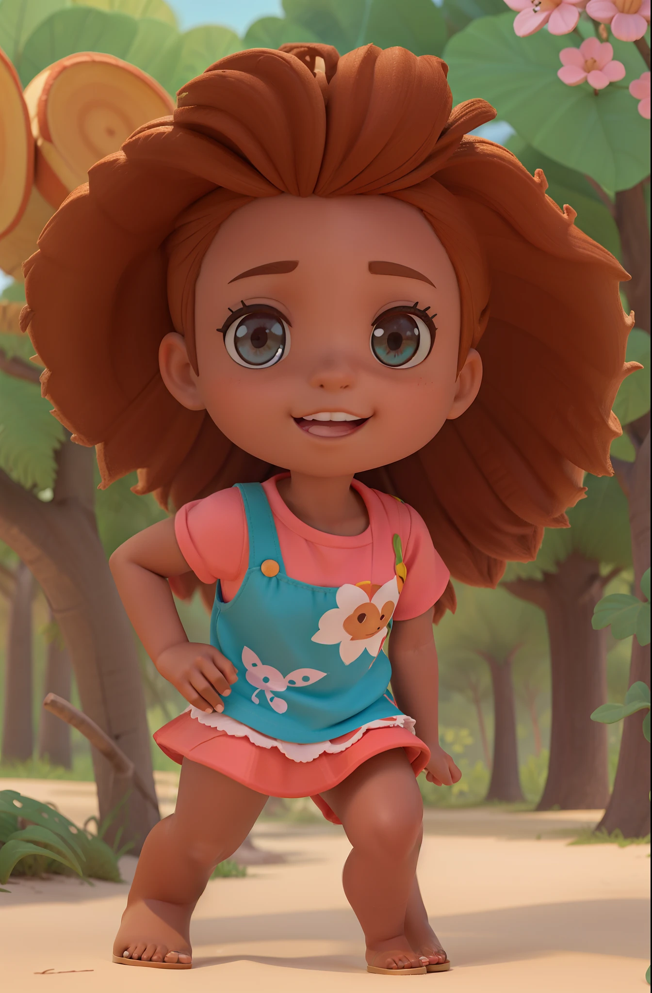(Estilo pixar) Chibi africana pele marrom:4, coffee color:2 queimado pelo sol, feliz de 15 anos pele preta:1 afro: 1.25 Estilo Pixar: 1.25 afro: 2.40 (((sozinho))) cabelos cacheados: 2.3, (corpo inteiro: 2.32) vestindo vestido floral sapato preto, dark ilumination, Hair messed up by the wind, desenho animado segurando um cup cake no parque, folhas, arvores, arte digital detalhada bonito, painting digital adorable, Cartoon style illustration, stylized digital illustration, stunning digital illustration, bela arte digital, arte de pintura digital dos desenhos animados, pintura digital dos desenhos animados 3D, Beautiful digital illustration, Arte infantil em Artstation, detailed digital illustration, arte digital detalhada, digital illustation, exquisite digital illustration, 8k, Advanced Digital Chibi