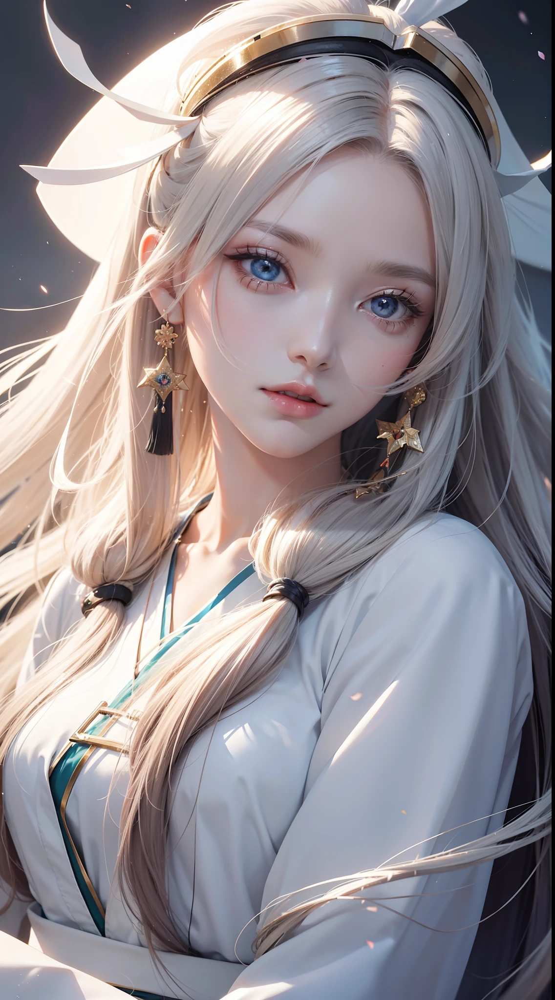 Close-up of a long-haired woman in a white Hanfu, a beautiful anime portrait, Beautiful anime girl, Beautiful character painting, Stunning anime face portrait, Beautiful anime face, detailed portrait of an anime girl, Anime girl with long hair, Beautiful anime style