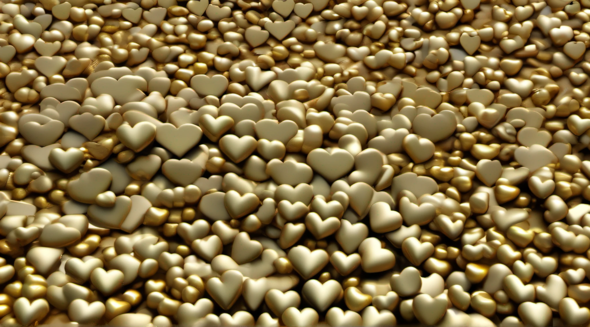 Background,  3d heart, dourado, many small hearts around.