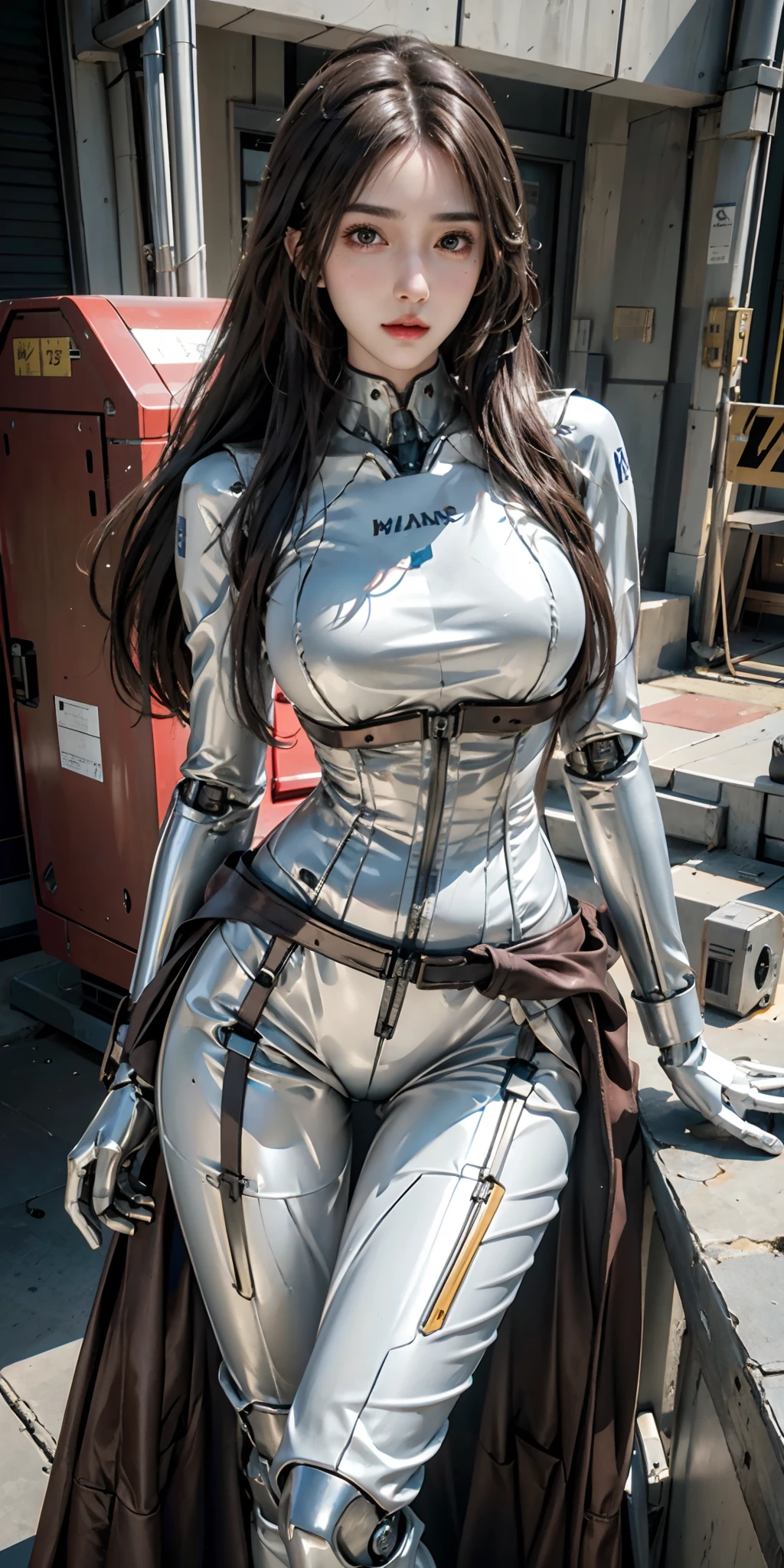 photorealistic, high resolution, soft light,1women, solo, hips up, (detailed face), long hair, mecha musume, mechanical parts, robot joints, mechanical bodysuit, mecha corset
