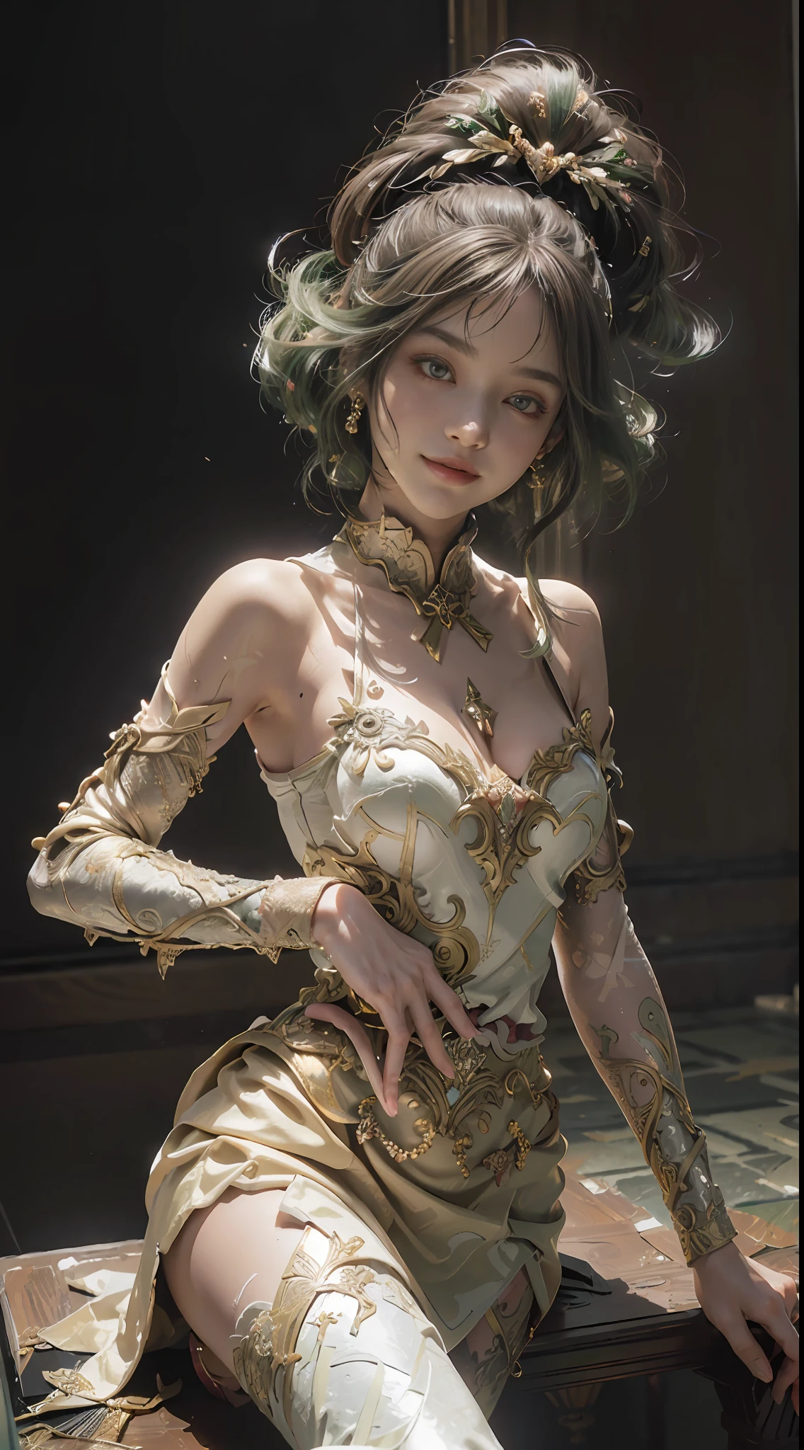 (Extreme Detail CG Unity 8K papel de parede, master part, extremely high quality), (exquisite lighting and shadow, highly dramatic picture, cinematic lens effect), (lua marinheiro: 1.4), delicate facial features, sorriso encantador, olhos de estrela, ((cabelo verde escuro)), tampo apertado, luvas brancas, mini saia, dynamic pose, deitado no jardim), (fundo em um jardim cheio de flores) (excelente detalhe, exceptional lighting, wide angle), (excellent rendering, o suficiente para se orgulhar de seu tipo),
