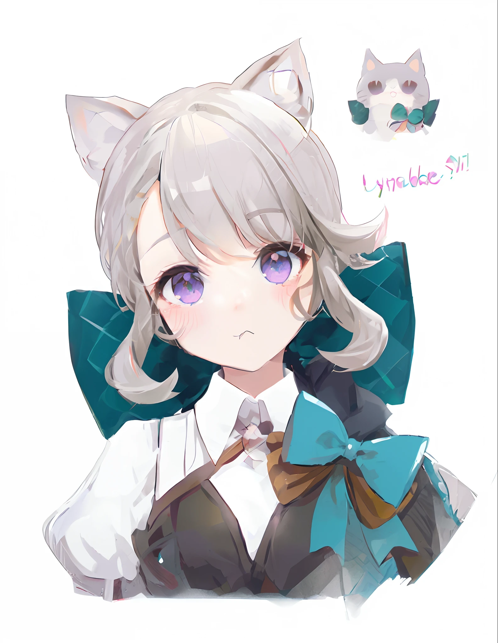 Anime character with cat ears and bow tie and a cat, cute anime catgirl, anime catgirl, from girls frontline, anime girl with cat ears, anime cat, beautiful anime catgirl, nyaruko-san, Pixiv style, Stylized anime, Very beautiful anime cat girl, White Cat Girl, Anime style. 8K, White-haired fox