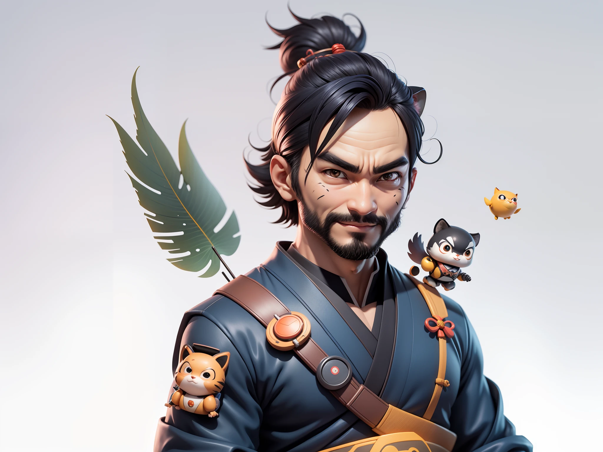 (Daisaku),(Need),(Super meticulous),(full bodyesbian:1.2),Super young man with Japanese geisha，Beautiful，orient，one tiger，Aeolian Thor，Raised sexy，爆乳，Oriental face，TV Anchor，Bust portrait illustration，In black suit，a blue tie，The face is slightly chubby，The face was clean，without a beard，Black super short hair，Black eyes，Smile confidently，3C computer sub-products，iPad， iphone，Digital painting，3D character design by Mark Clairen and Pixar and Hayao Miyazaki and Akira Toriyama，The illustration is a high-definition illustration in 4K resolution，With very detailed facial features and cartoon-style visuals。