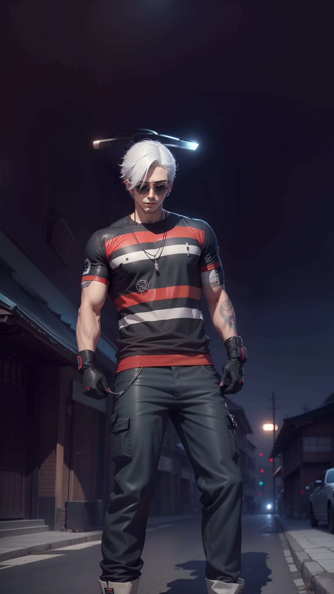 Anime, realistic, 1boy handsome,  Korea, white hair, 4k quality, Wear sunglasses
