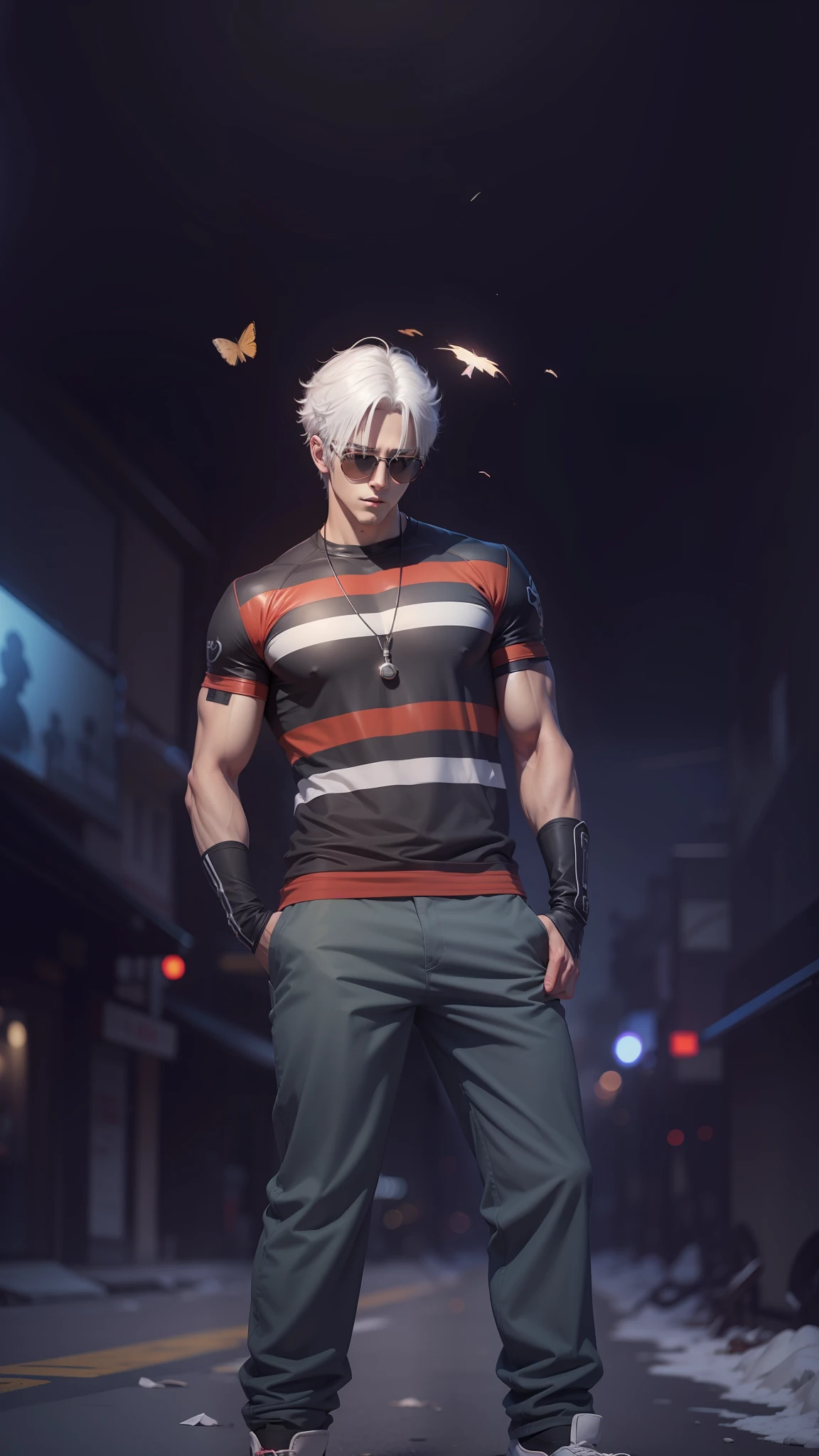 Anime, realistic, 1boy handsome, Korea, white hair, 4k quality, Wear sunglasses