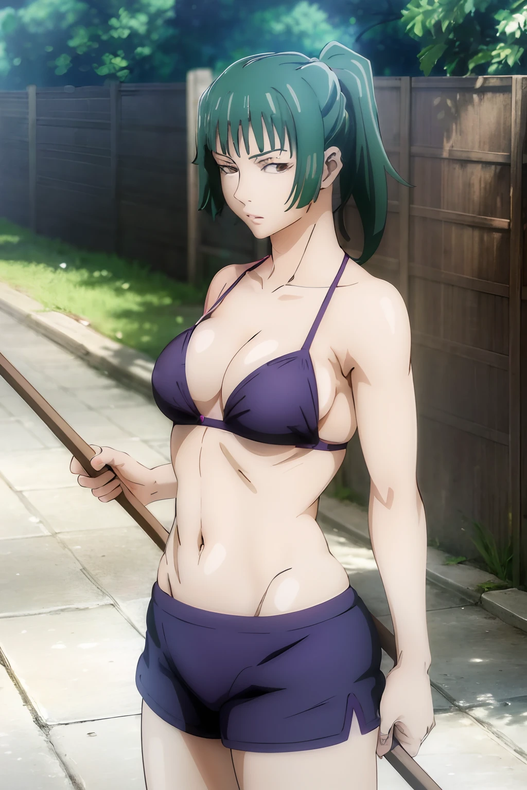 Girl in bikini posing in front of a fence, menina anime sedutora, Realistic bikini, menina anime atraente, mulher bonita sedutora do anime, anime melhor garota, in a bikini, personagem de anime feminino, detalhes finos. meninas da linha de frente, de meninas da linha de frente, maki zenin, Crotchet, mulher bonita do anime,