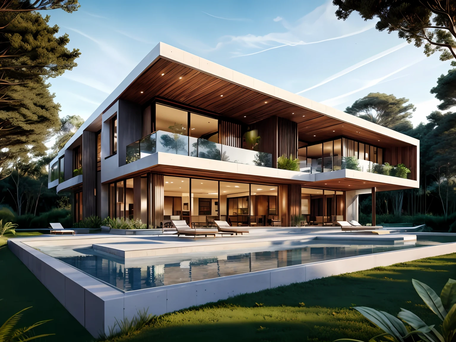 mordenhouse, Modern house in the forest, Tropical garden, dramatic, architecture, composite construction, masterpiece, (photorealistic:1.2), best quality,