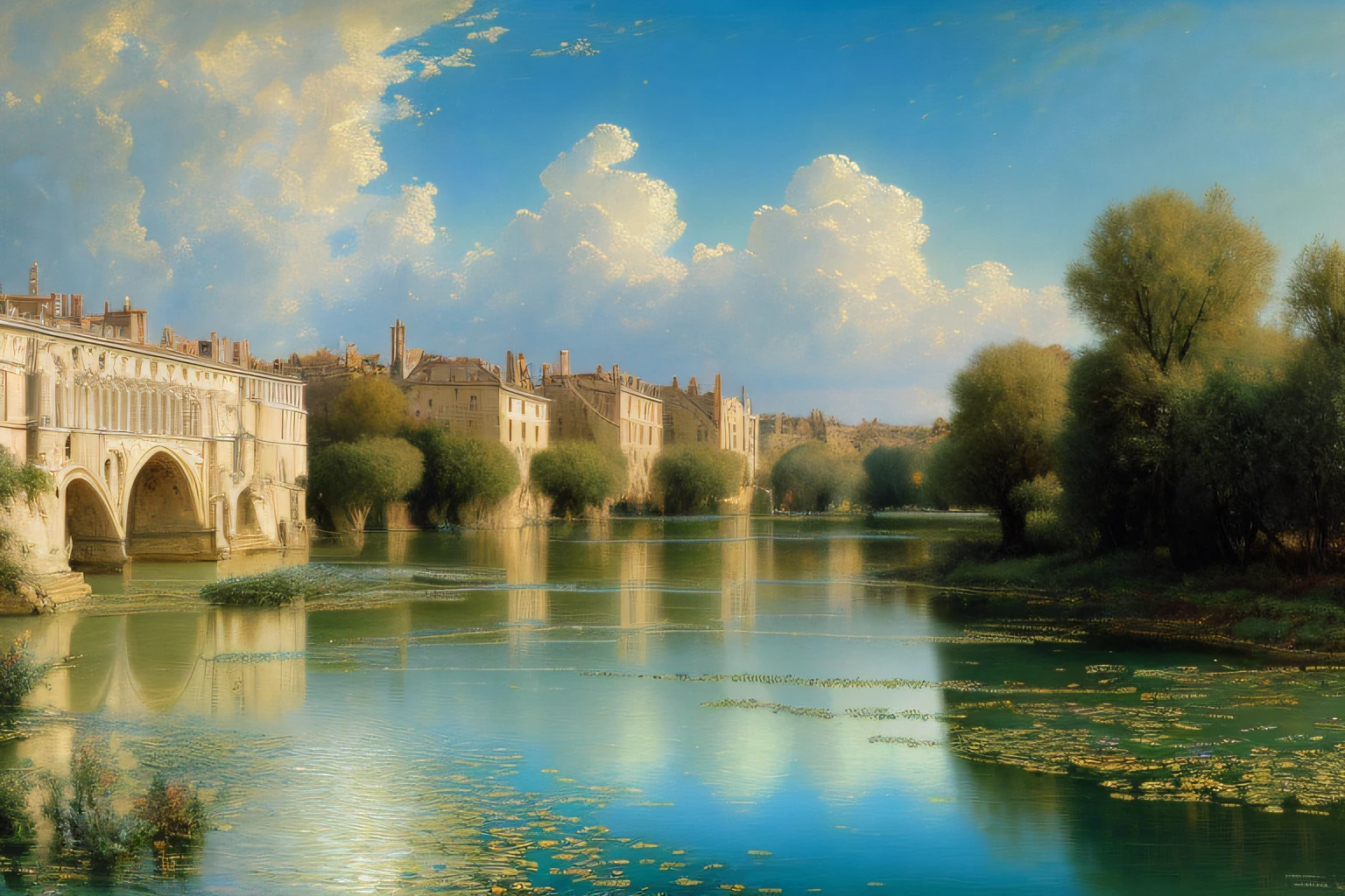 paysage, Eau, ciel orageux, (Highly detailed CG Unit 8k wallpaper), The most beautiful work of art in the world, Professional majestic oil painting, complexe, High detail, mise au point nette, dramatique, Art of photorealist painting, Alma Tadema