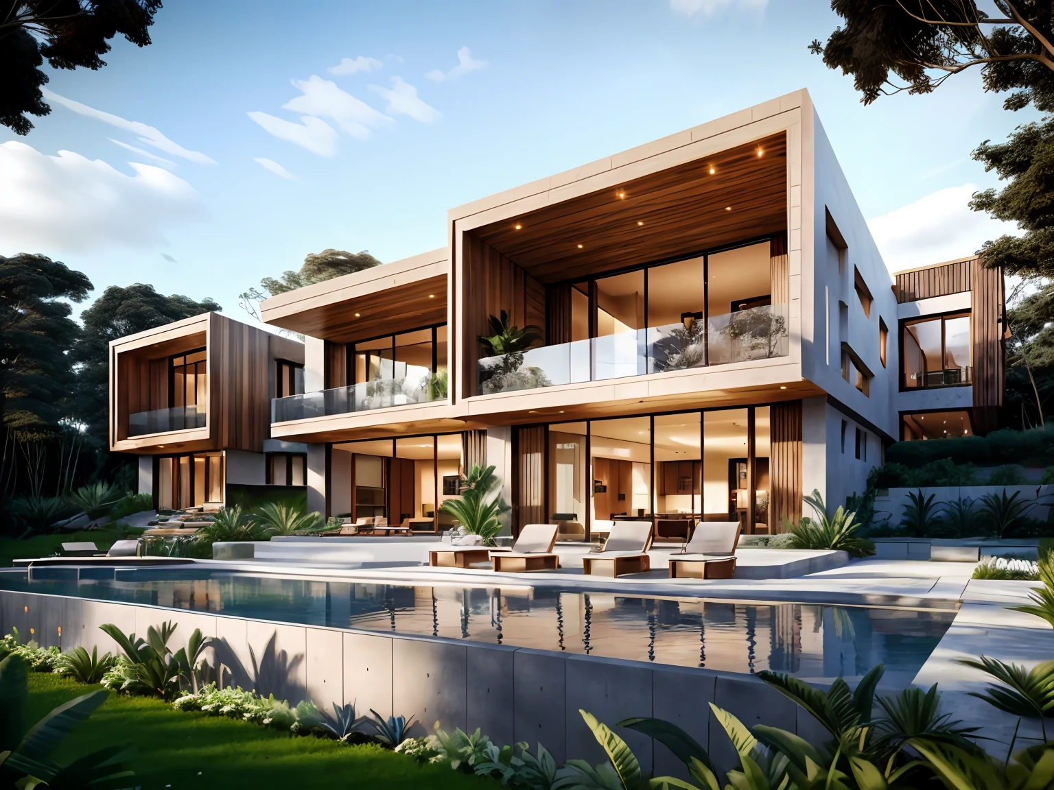 mordenhouse, Modern house in the forest, Tropical garden, dramatic, architecture, composite construction, masterpiece, (photorealistic:1.2), best quality,