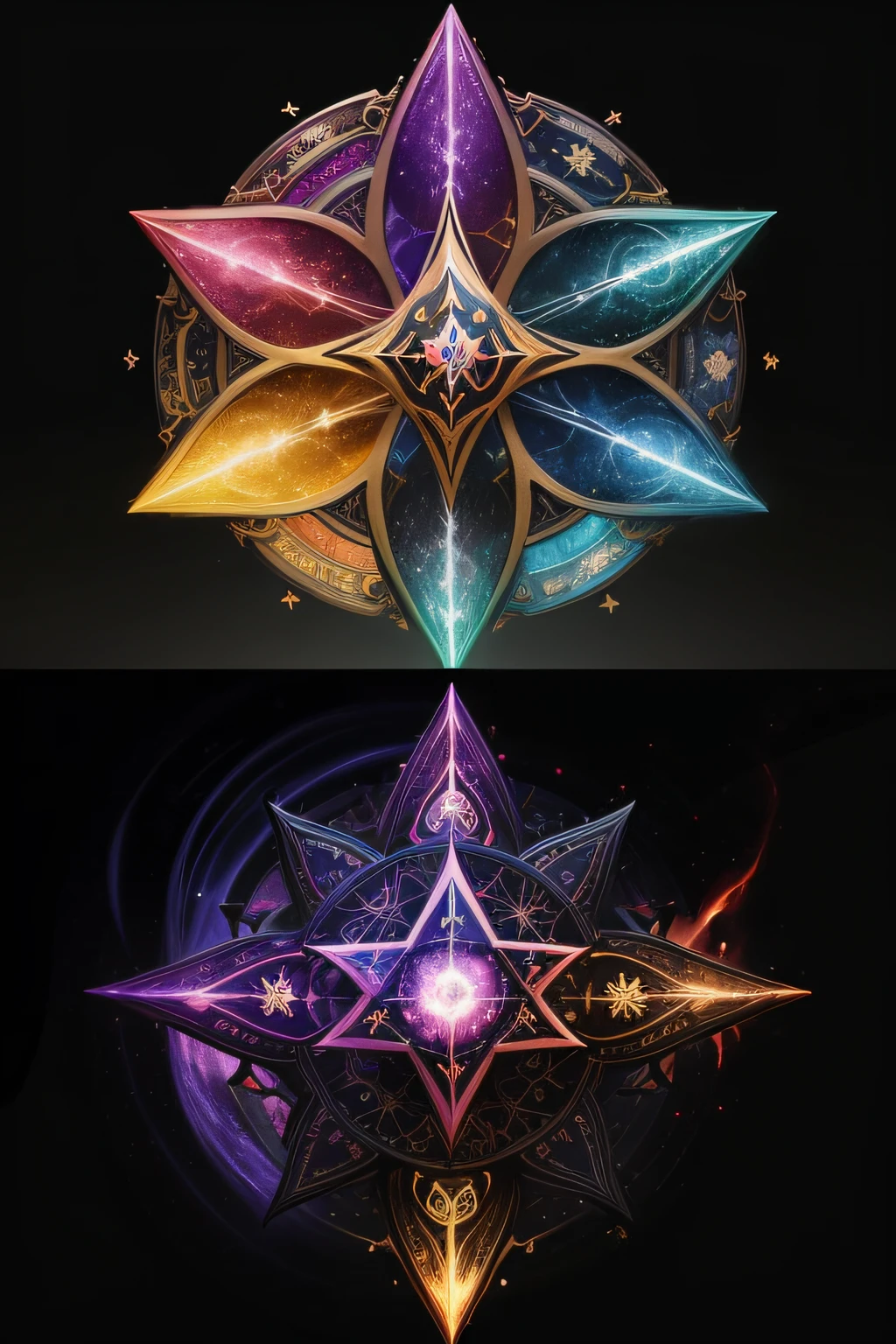Colorful tarot cards isolated on black background「A WORLD」painting of a、Breathtaking rendering、In a shining connection、Kinuko Y.Inspired by the craft、magic elements、The is amazing、Beautiful fece、Multi-cast colorful spells、Bright flash、The Flash