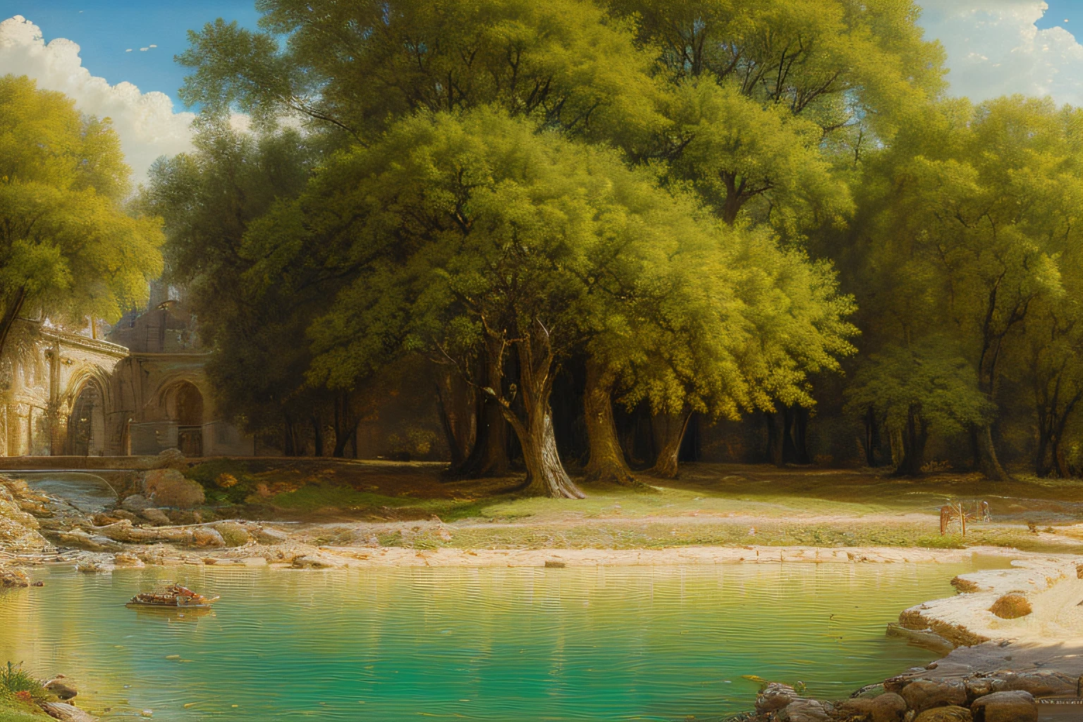 paysage , (Highly detailed CG Unit 8k wallpaper), The most beautiful work of art in the world, Professional majestic oil painting, complexe, High detail, mise au point nette, dramatique, Art of photorealist painting, Alma Tadema
