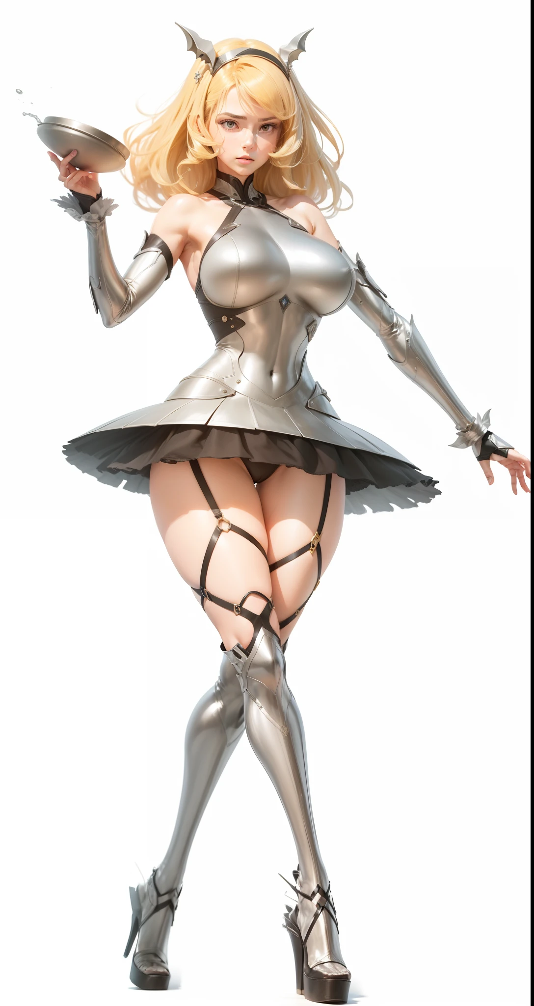 a girl, His body matured into its adult proportions, stands out as the central figure of this piece. Her silhouette is characterized by fully developed breasts, quadris mais largos, e cintura definida, enhancing her feminine allure. Her skin is fair, with a natural variation of tone that deepens around her – a subtle detail that underscores the authenticity of her depiction, Seios enormes