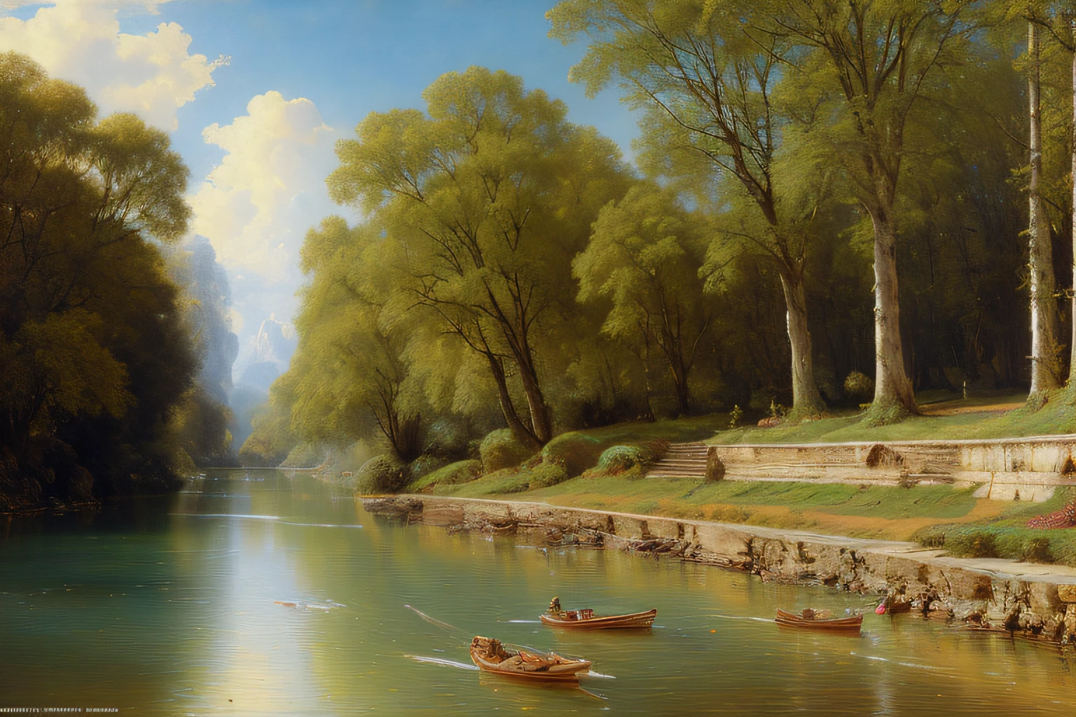 paysage, nenuphars (Highly detailed CG Unit 8k wallpaper), The most beautiful work of art in the world, Professional majestic oil painting, complexe, High detail, mise au point nette, dramatique, Art of photorealist painting, Alma Tadema