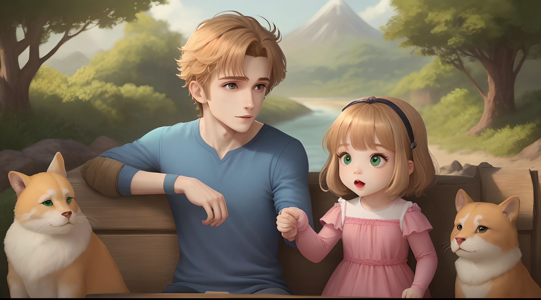Crie um personagem chamado Arthur, ele possui cabelos castanhos claros, olhos verdes azulados, cabelo tipo Channel, pele clara, is 3 years old and male