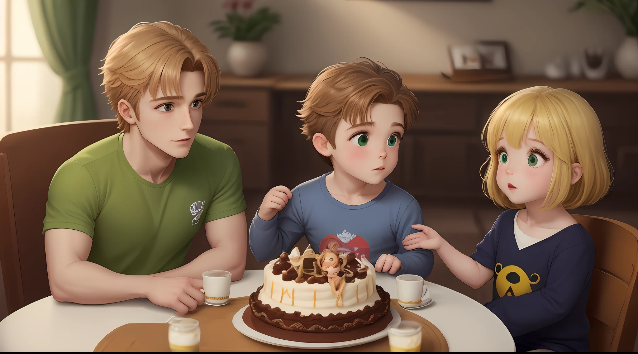 Crie um personagem chamado Arthur, ele possui cabelos castanhos claros,  olhos verdes azulados, cabelo tipo Channel, pele clara, is 3 years old and male
