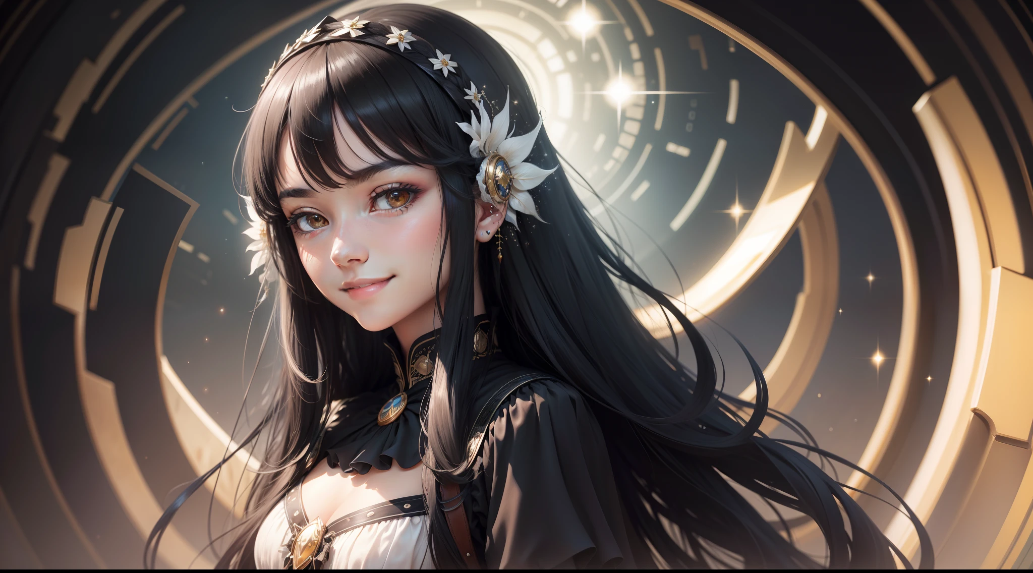 black hair, low-tied long hair, medium hair, covering ears, smile, Surrealism, Surrealism, high detail, sparkle, first-person view, Sony FE GM, 8k, super detail, highres, best quality, super detail, UHD