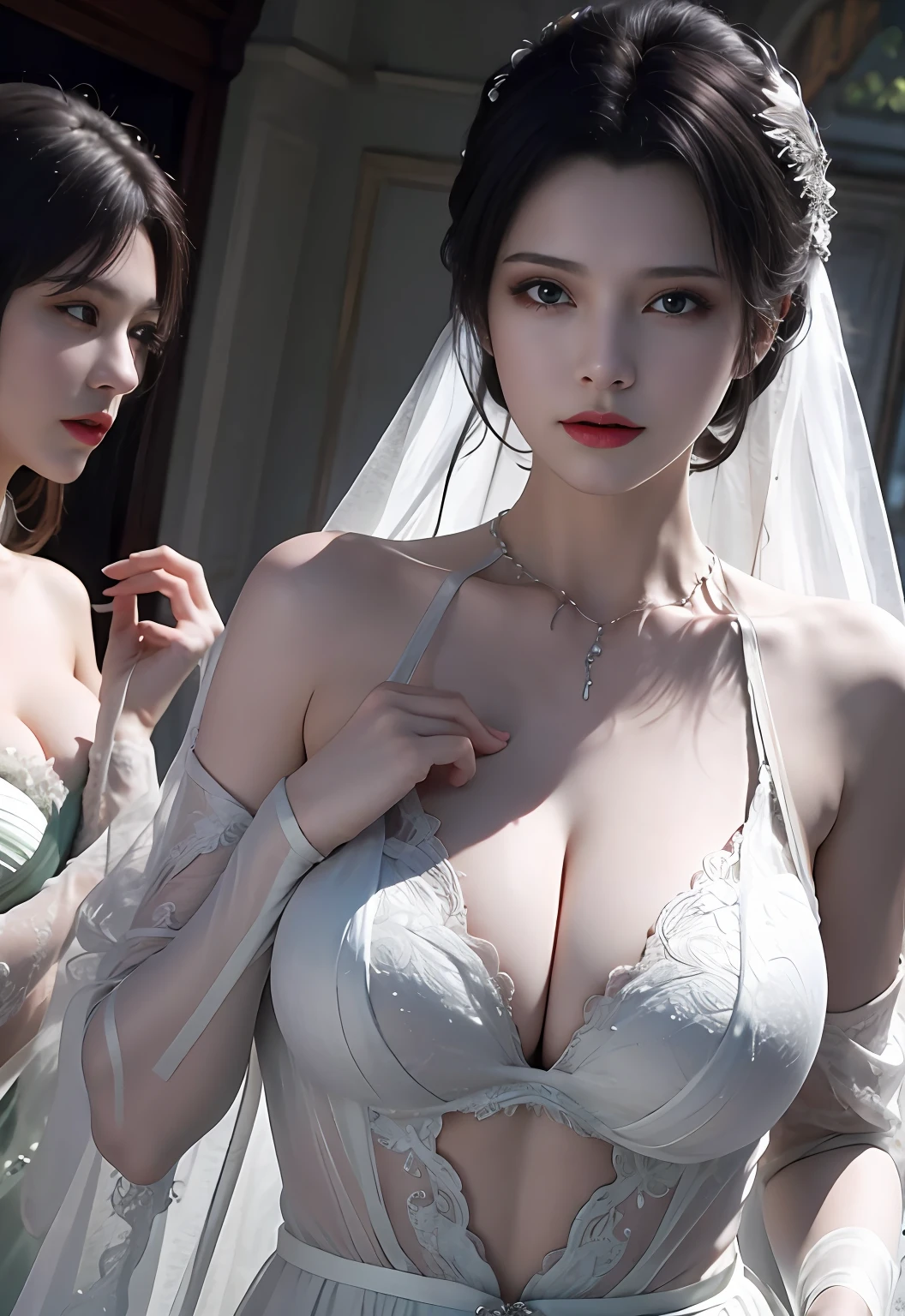 huge tit，Sheer tulle sheer wedding dress。