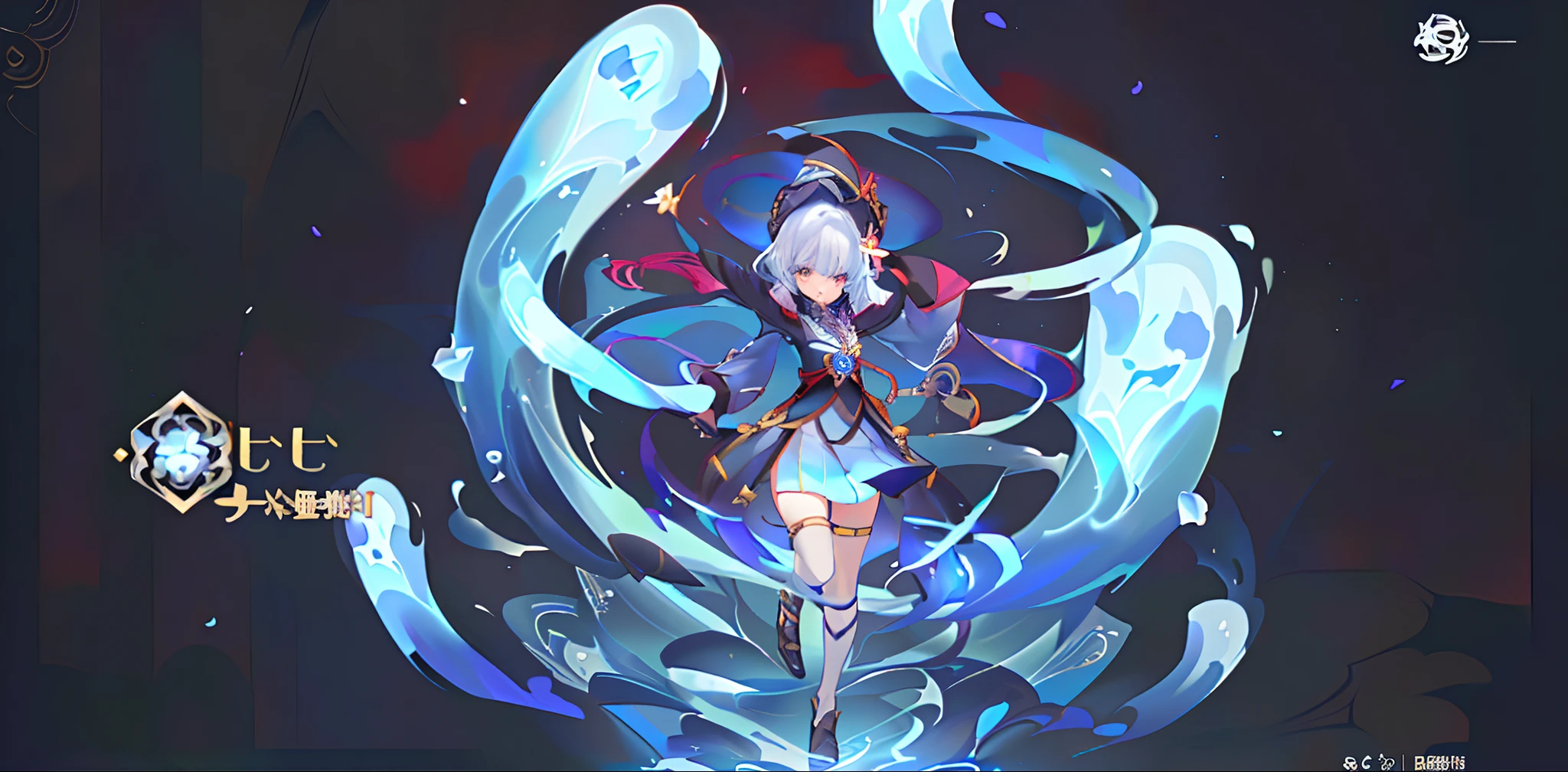 Anime girl with long hair and hat and sword, Splash art anime Loli, Ayaka Genshin impact, Keqing from Genshin Impact, Beautiful celestial mage, zhongli from genshin impact, ayaka game genshin impact, Genshin impact's character, lunar themed attire, Onmyoji detailed art, astral witch clothes, shadowverse style, astral ethereal