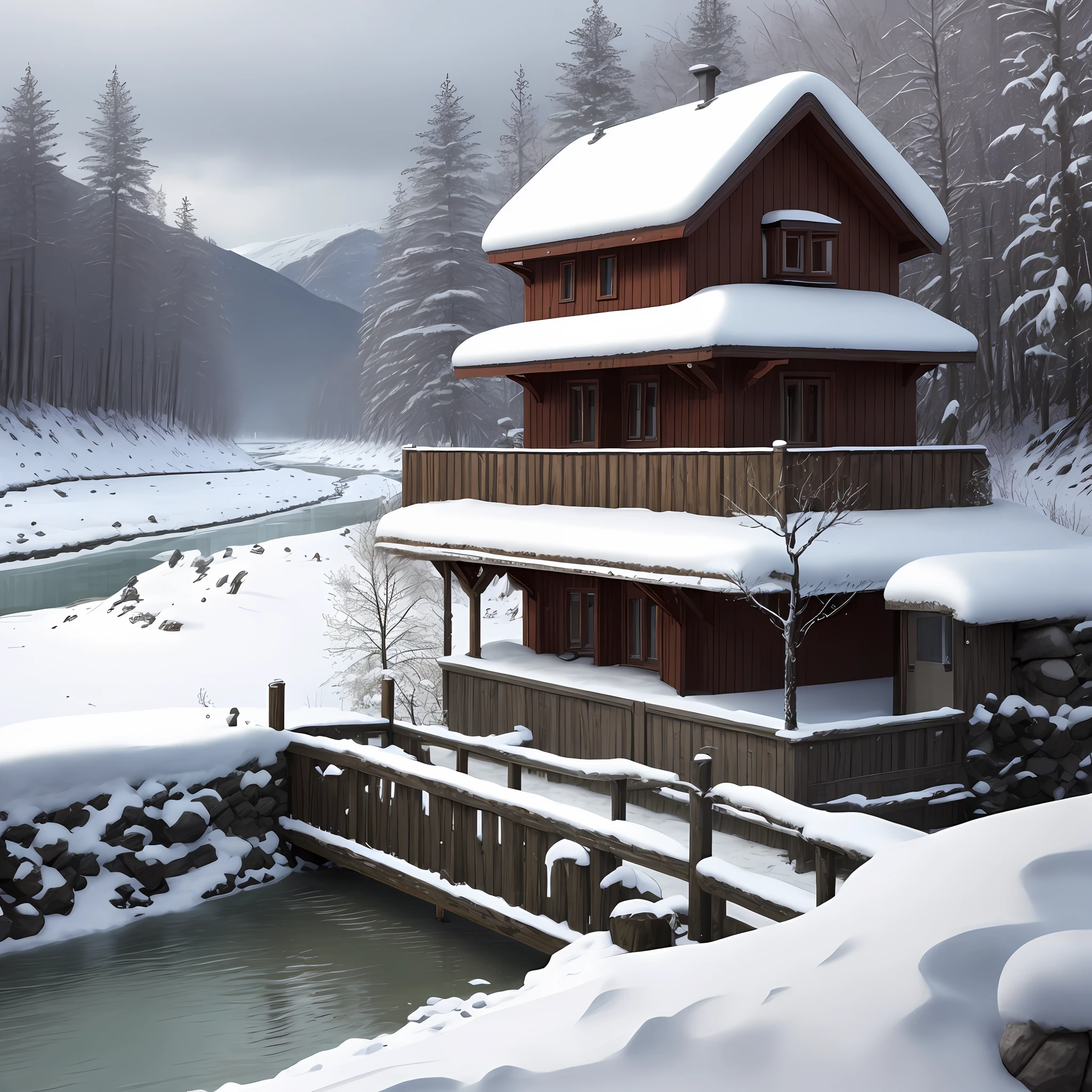 Snow Chalet River Fence One person