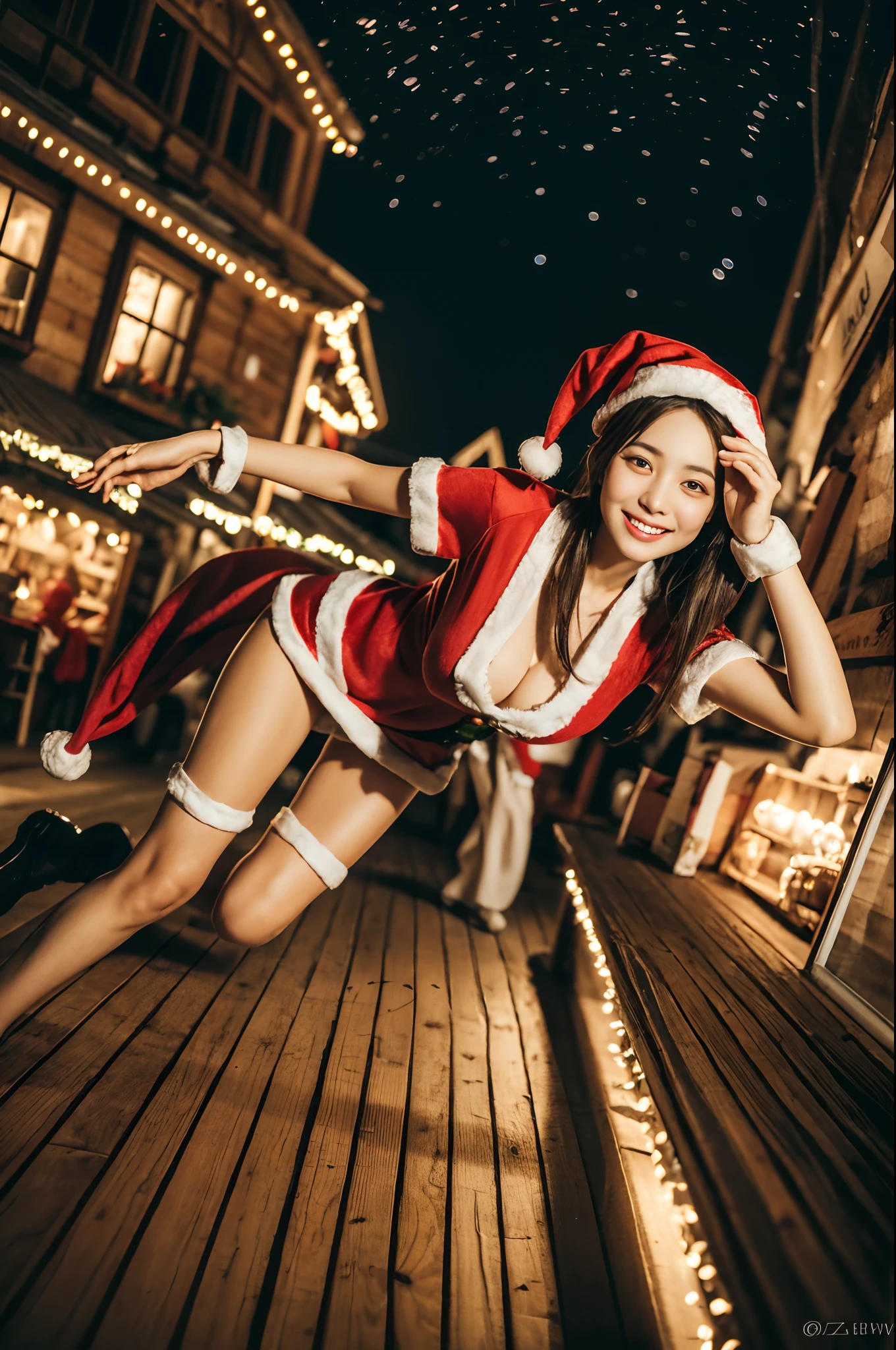 (((santa claus costume))),(((running))),(((view full body))),(((Photographing a girl from an angle))),ulzzang-6500-v1.1, (Raw photo:1.2), (Photo realistic:1.4), a beautiful detailed girl, extremely detailed eye and face, beautiful detailed eyes, ultra-detailed, High resolution, top-quality, masterpiece, highly detailed, 8k wallpaper, Wonderful, finely detail, top-quality, Light on the face,电影灯光,1girl in,(Christmas market in Stuttgart),Beautiful eyes,smile,Opening Mouth