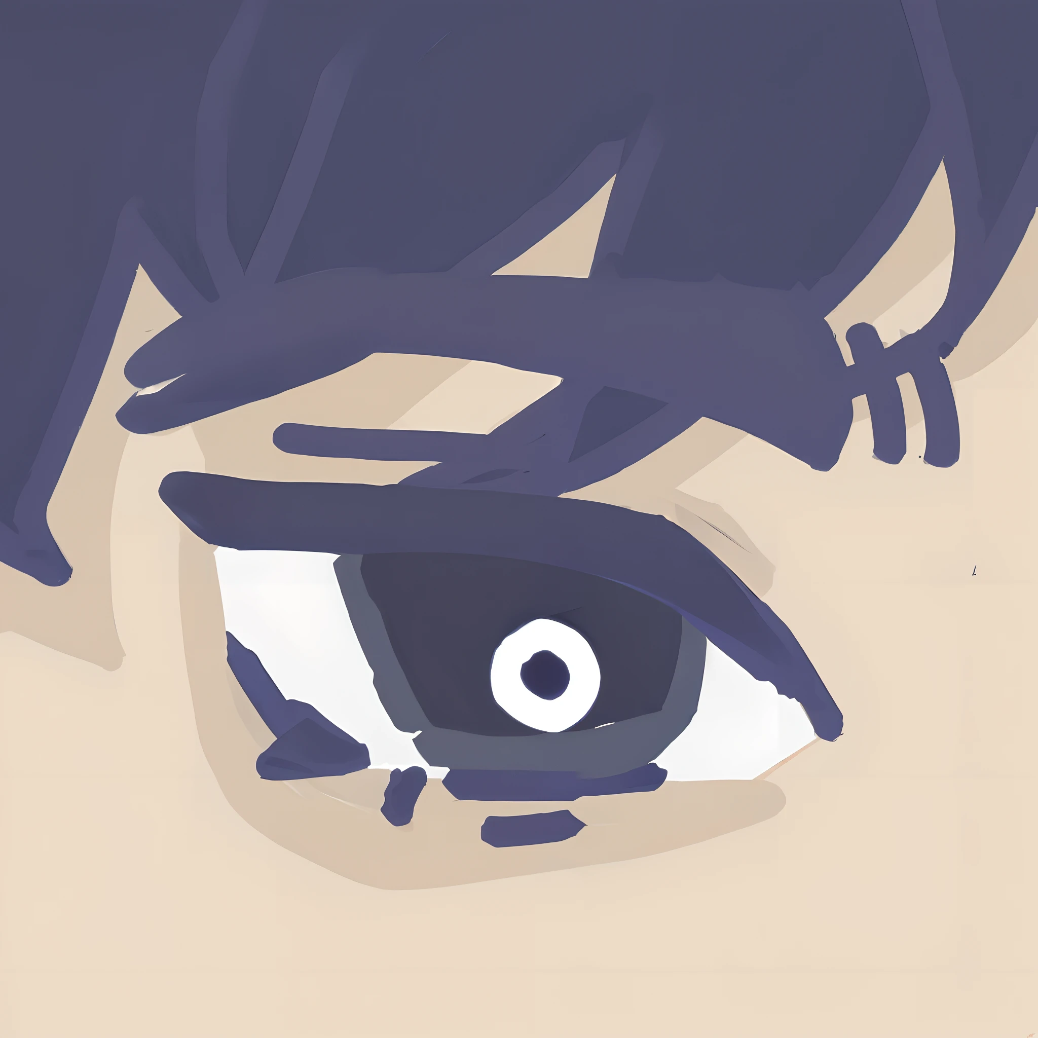 Anime boy with black hair and blue eyes staring at something, Obscured eyes, flat anime style shading, heavy eyes to the side, Detailed pupils, large anime eyes, 2 d anime style, Detailed anime face, unsettling look in the eyes, huge anime eyes, detailed anime eyes with pupils, subtle anime style, horrified look in his eyes
