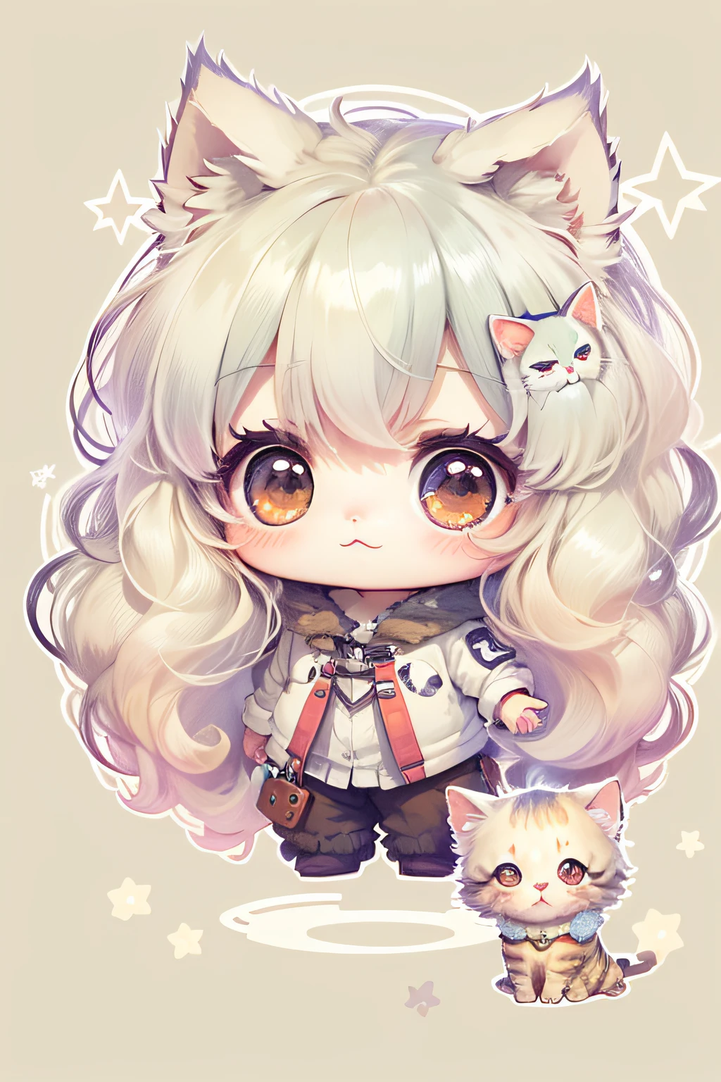 kitty((Non-human))(Fluffy hair),Cute and cute,chibi, kawaii,Kawaii and fluffy,Misty round eyes,firefly,Cloud River,Milky Way,Starry