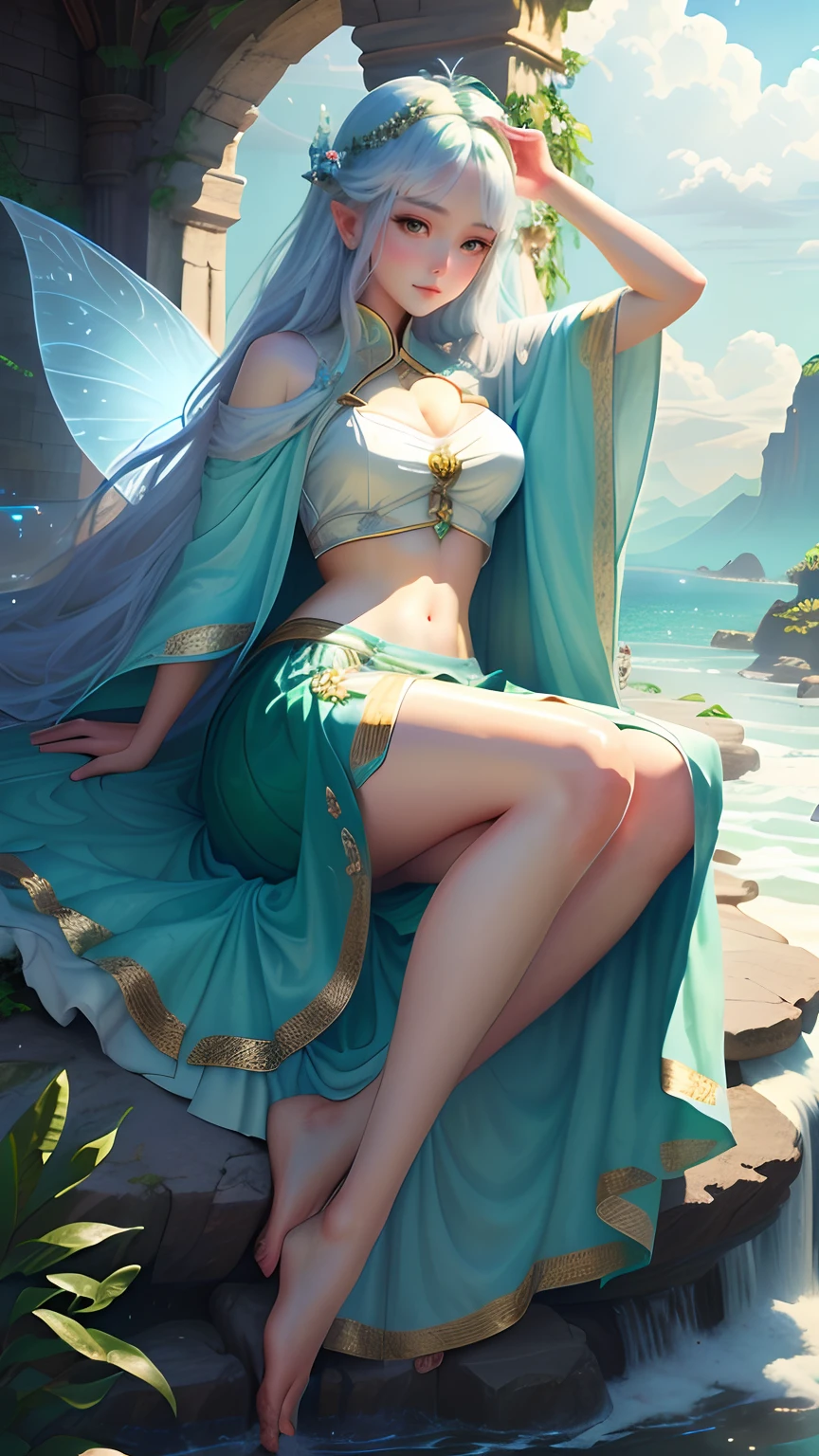 Ancient wind,long skirt,Fairy under fan,goddes,Peerless looks,perfect bodies,Jade foot,Get wet,cotton cloud mage robes