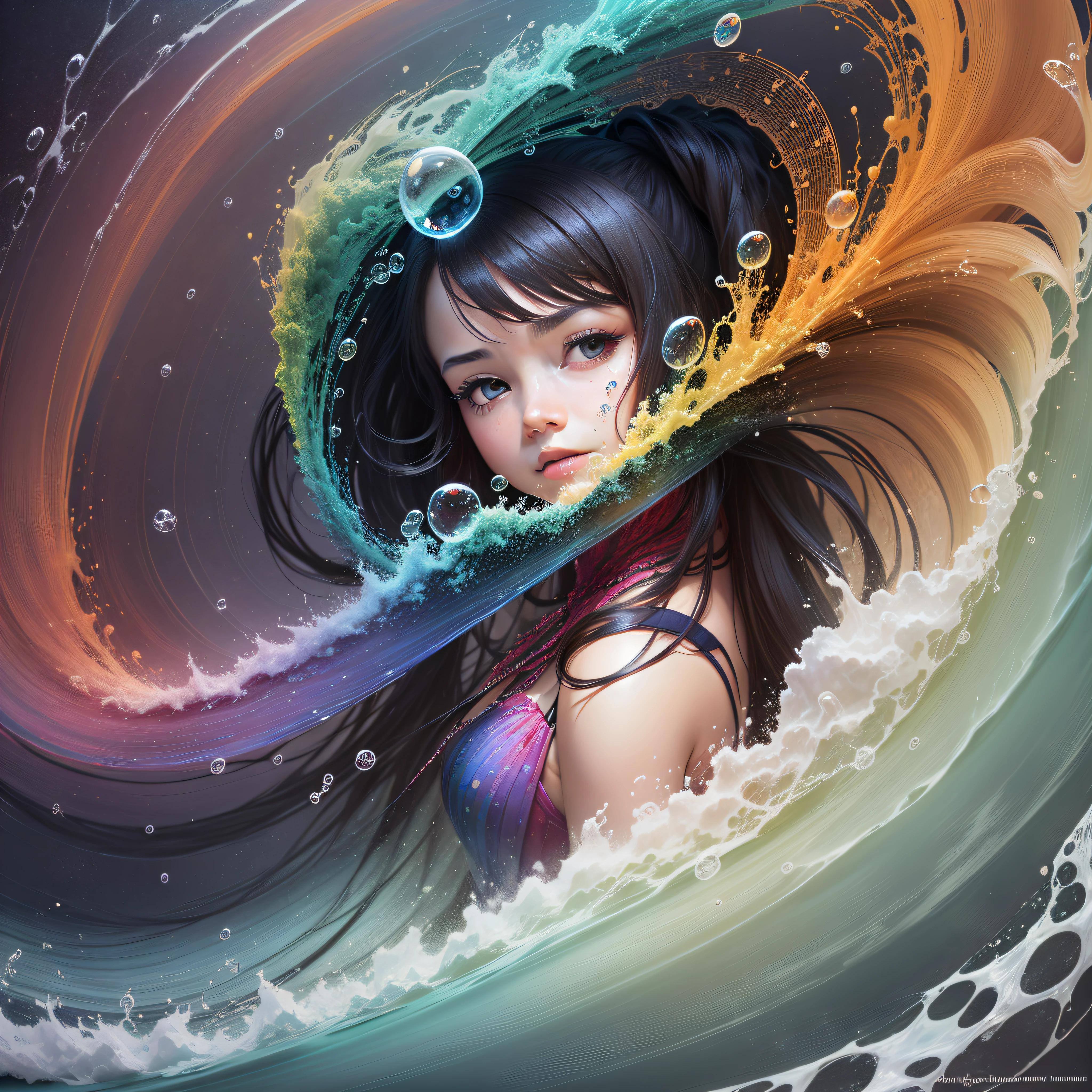 kinetic of waves and bubbles, fantastic colors, art