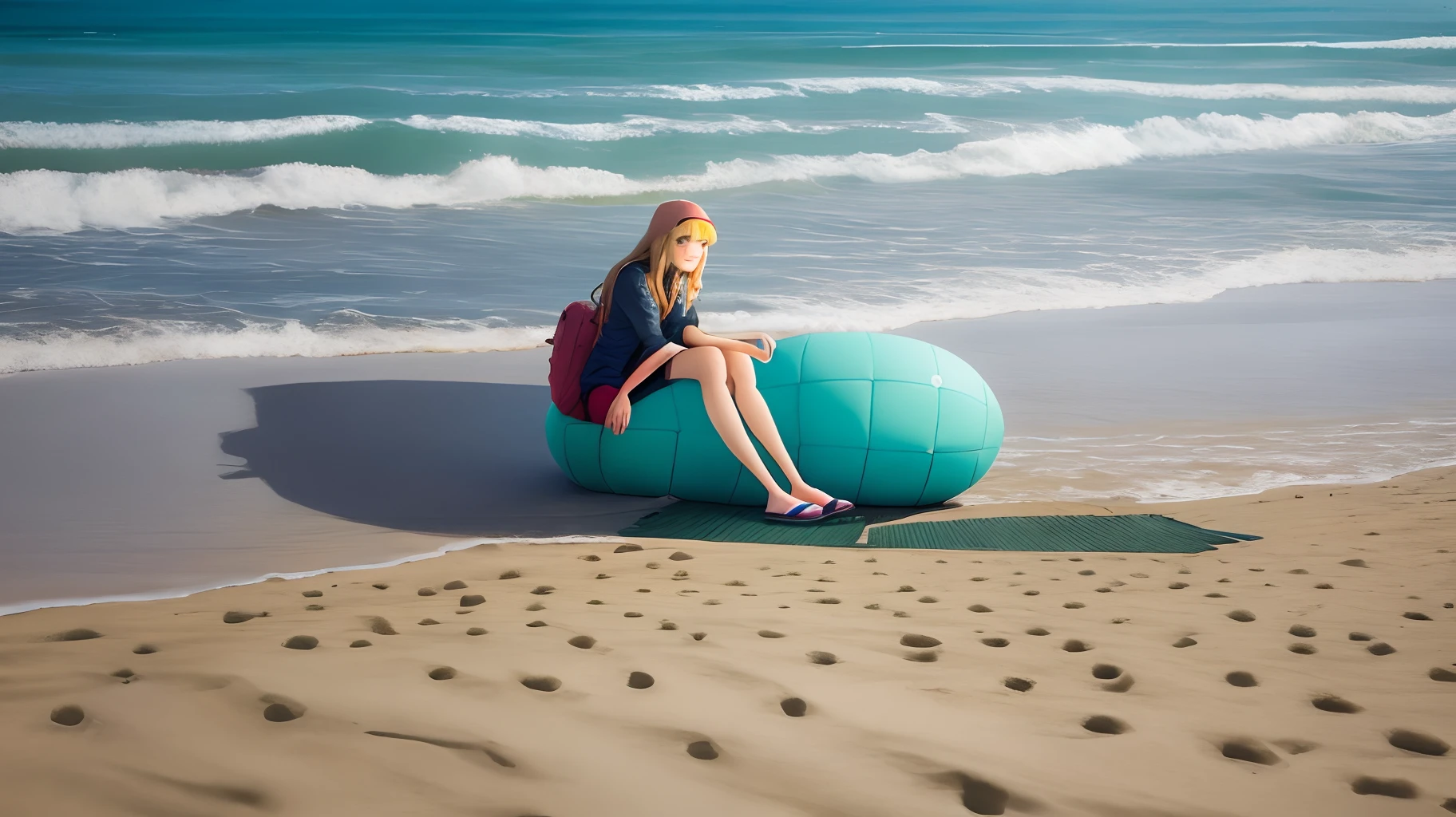 Two-dimensional girl,beachside,nakeness