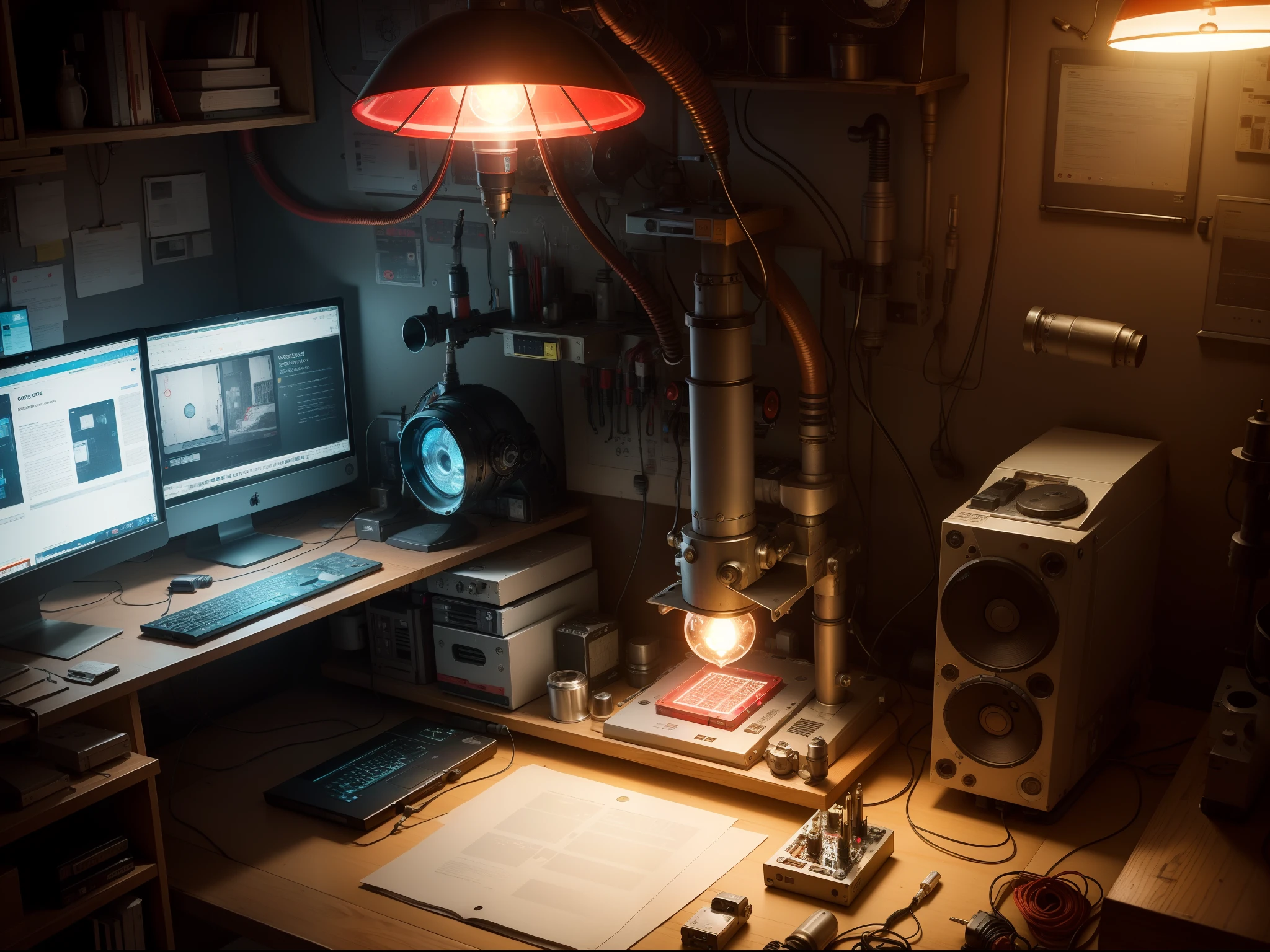 Computer Repair, osciloscopio, red alert bright lamp,server, switch, hub, leds, Soldering Iron, microscope, cam security,computer parts, restaurar casa de computadores, Repair and sale of computers, Sem humanos, Steampunk