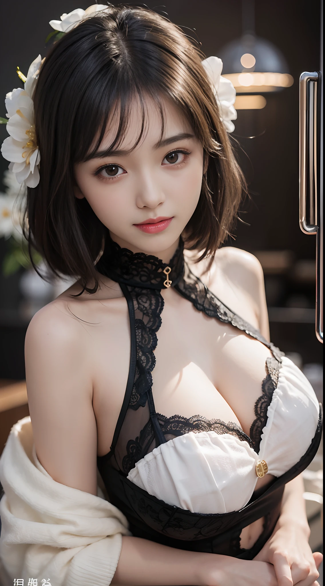 Prology: (8K、超A high resolution、Top image quality、tmasterpiece:1.1)、(hentail realism、Photorealsitic:1.1)、The ultra-detailliert、full bloom、bokeh dof、Cinematography lighting、light glow、1girl in、A Japanese girl、Beautiful and detailed The eye、Teeth with beautiful details、A smile、(full body Esbian:1.1) bass:A MILF(Body)、Colossal tits(Bust)、shoulder-length haircut(the hair)、No bangs(By bangs)、heart - shaped face(faces)、almond-shaped eyes(The eye)、Straight nose(nase)、Deep among people(philtrum)、Plump lips(Carnal lips)、Languages(Fashionab)、luxury hotel(spheres) Optionally:A MILF(Body)、Colossal tits(Bust)、Brown shoulder-length hairstyle(the hair)、No bangs(By bangs)、heart - shaped face(faces)、almond-shaped eyes(The eye)、Straight nose(nase)、Deep among people(philtrum)、Peachy plump lips(Carnal lips)、Black Langgery(Fashionab)、luxury hotel(spheres) Proput:(8K、超A high resolution、top-quality、tmasterpiece:1.1)、(hentail realism、Photorealsitic:1.1)、ultra - detailed、Bokeh、电影灯光、light glow、1girl in、japanaese girl、beatiful detailed eyes、beautifuldetails、A smile、A MILF、Colossal tits、Brown shoulder-length hairstyle、No bangs、heart - shaped face、almond-shaped eyes、Straight nose、Deep among people、Peachy plump lips、black langerie、luxury hotel、RAW photo,Generate an image taken from a distance slightly subtracted from the subject Generate an image from an angle where the subject can be seen not far from the camera Generate an image with a background、Attract the subject Adjust the proportion and size of the subject、Express feelings that appeal to the subject's specific features and facial expressions、Emphasize tension