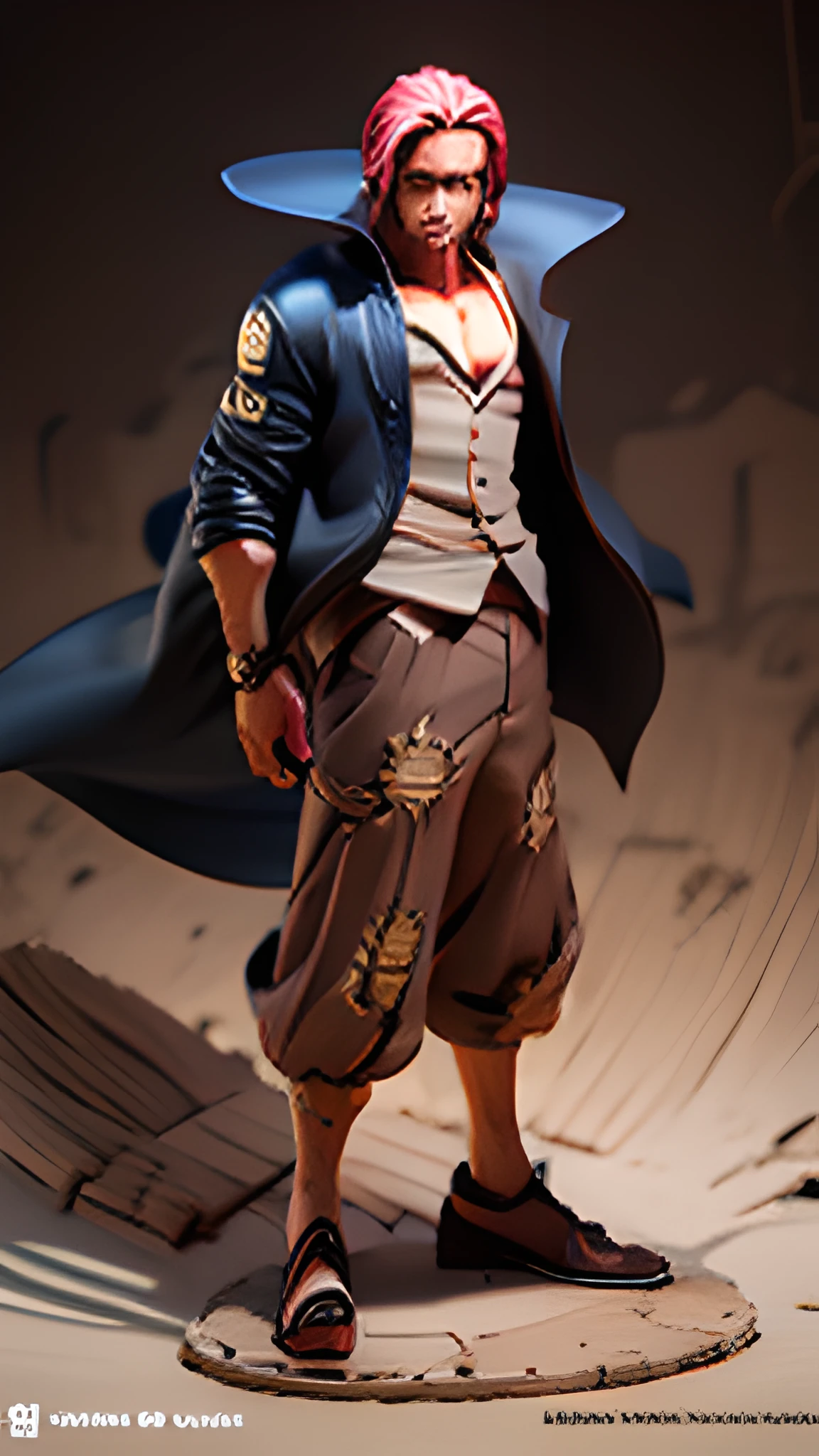 masterpiece, best quality, ultra-detailed, adult Shanks, 1boy, solo, Full body, wearing suits, detailed face, day, full body, male focus, perfect hands, chibi style, figure, action figure