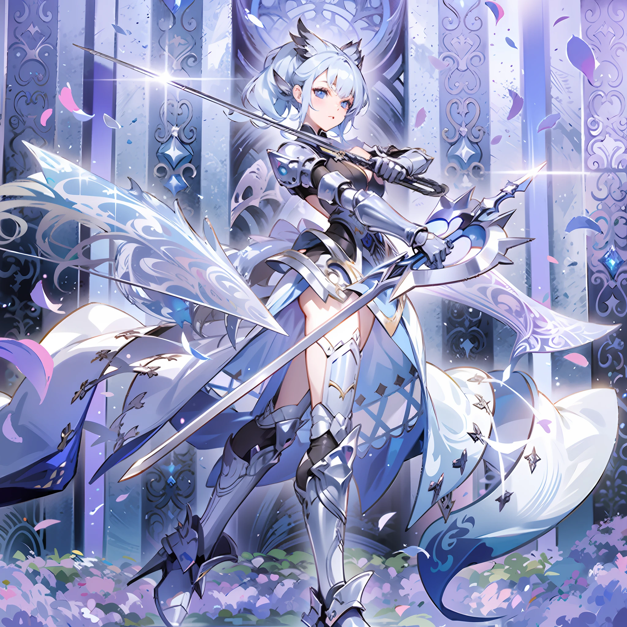 Siamese black stockings,Black bra,Anime girl with sword and armor in fantasy environment, sliver ice color reflected armor, full portrait of magical knight, high detailed official artwork, Detailed key anime art,