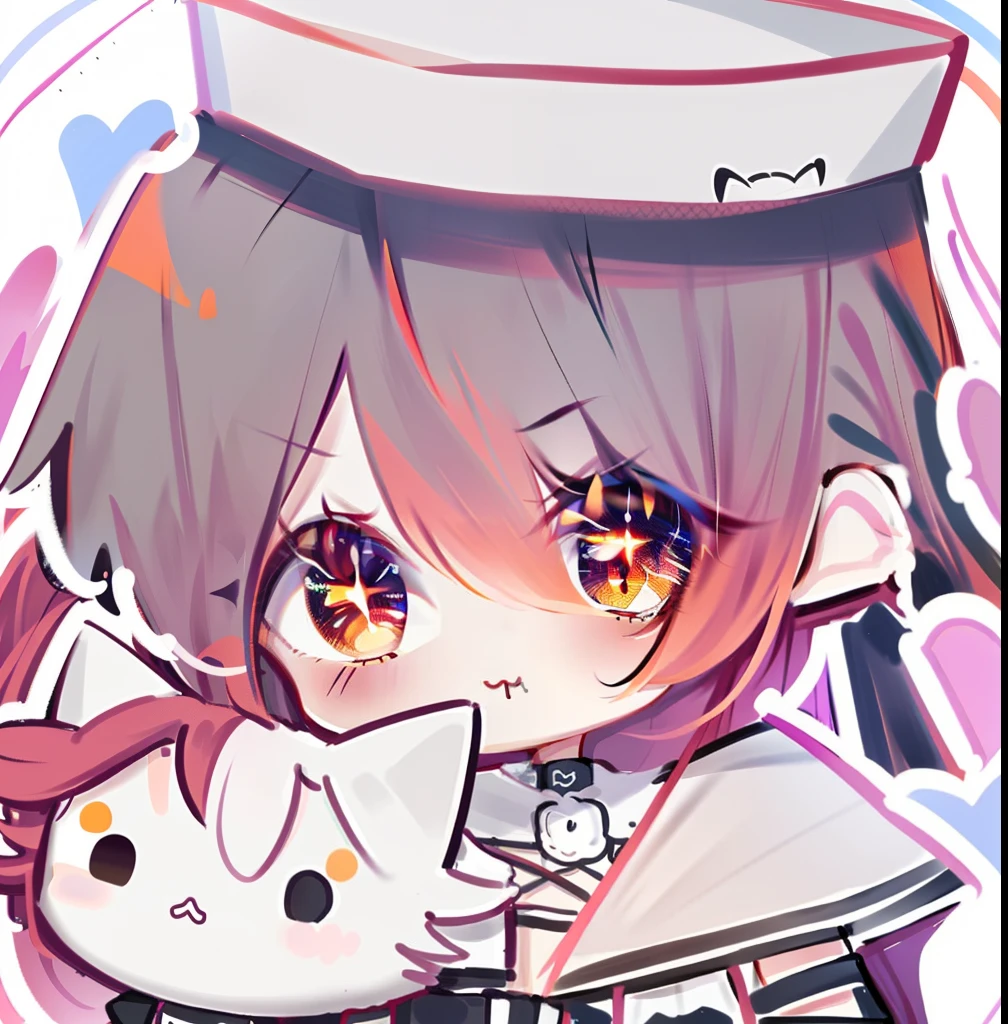 Masterpiece, Detailed, Soft lighting, goth catgirl with long red hair, Orange eyes Chibi, White background, Simple background
