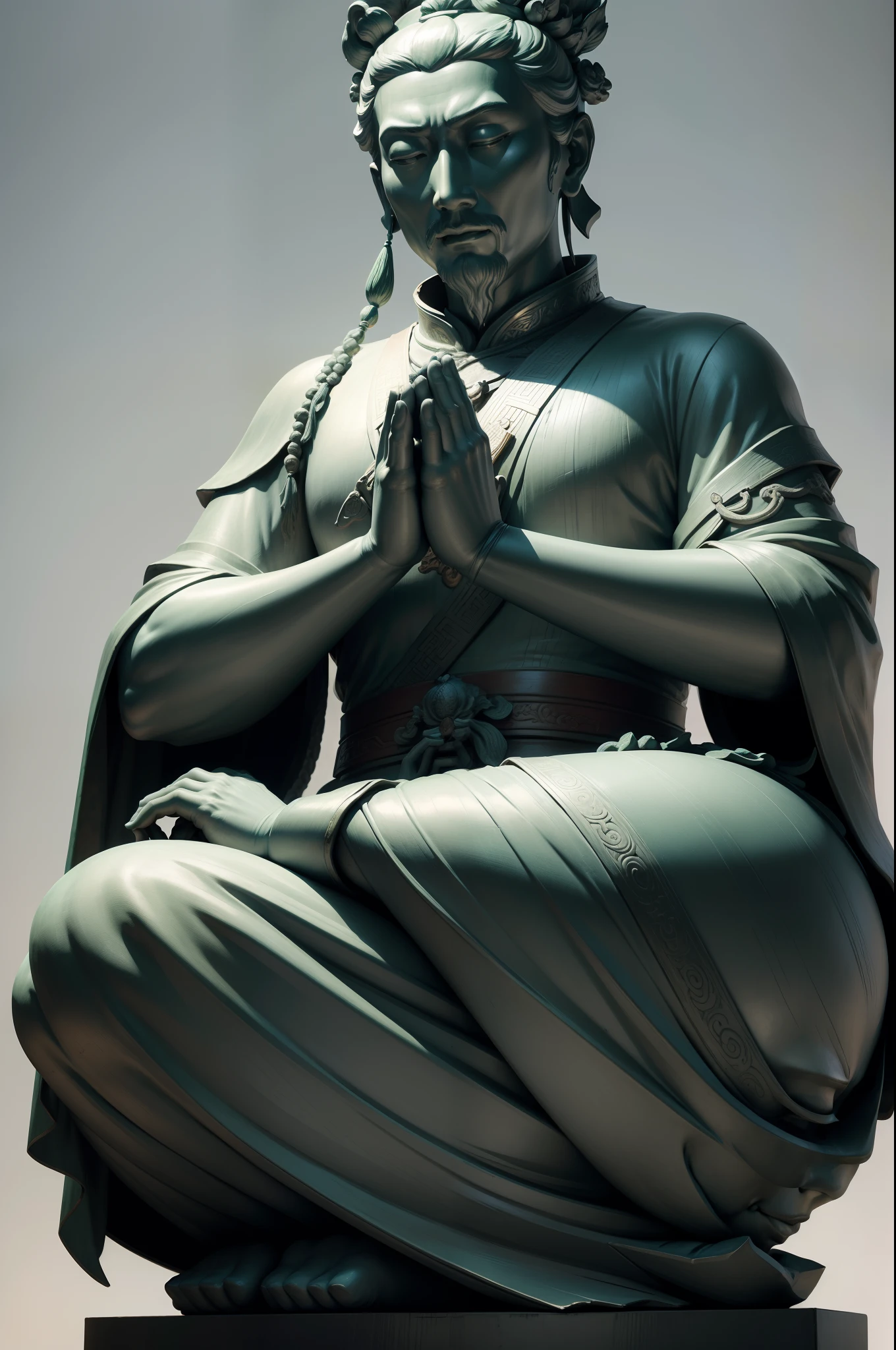 statue of a Chinese sage, meditating with his hands closed to his mouth,
realism, blackground background, 8k