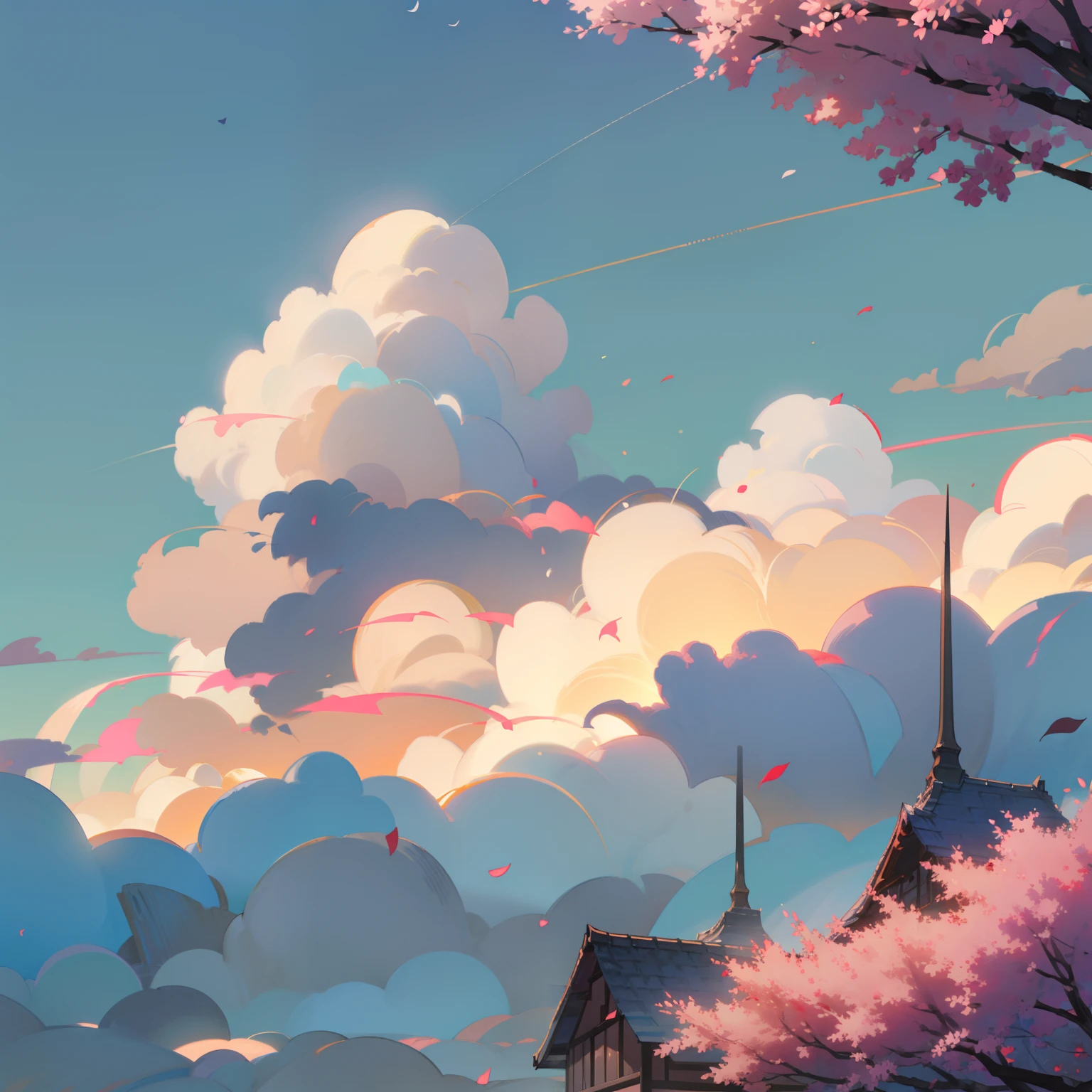 SakuraNS，white backgrounid，Falling，springtime，rays of sunshine，anime big breast，Beautiful，𝓡𝓸𝓶𝓪𝓷𝓽𝓲𝓬