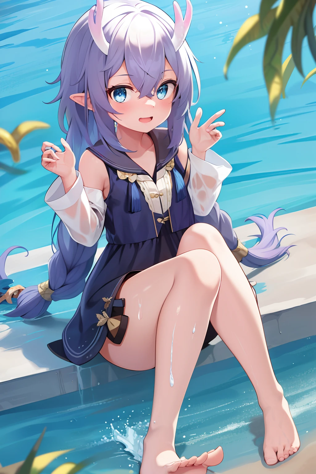 1girll,tmasterpiece,8k,Half realistic,4k,RTX,Shaders,Excellent texture work,The barefoot,soaking wet,(The feet have a white liquid)