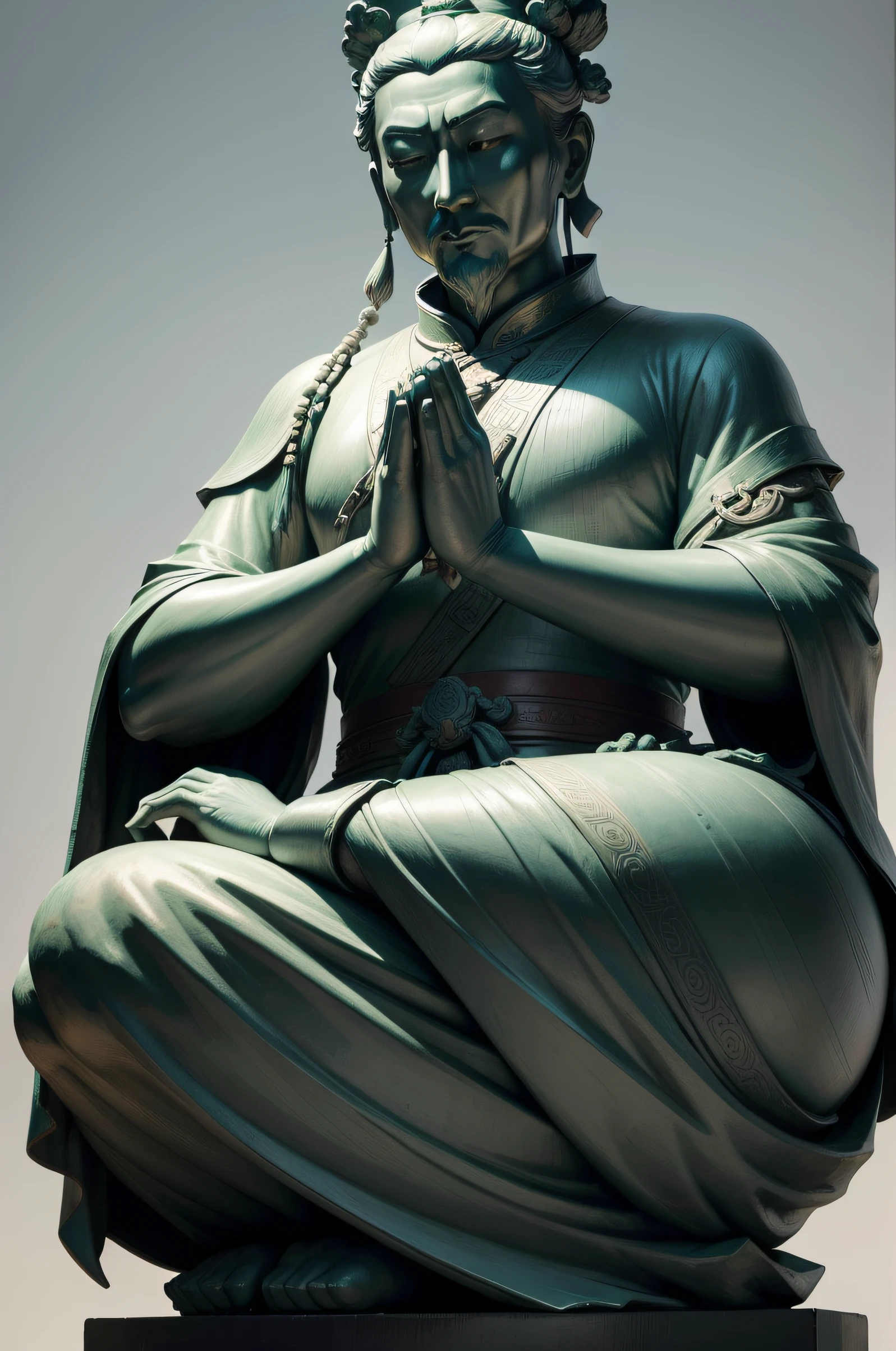 statue of a Chinese sage, meditating with his hands closed to his mouth,
realism, blackground background, 8k