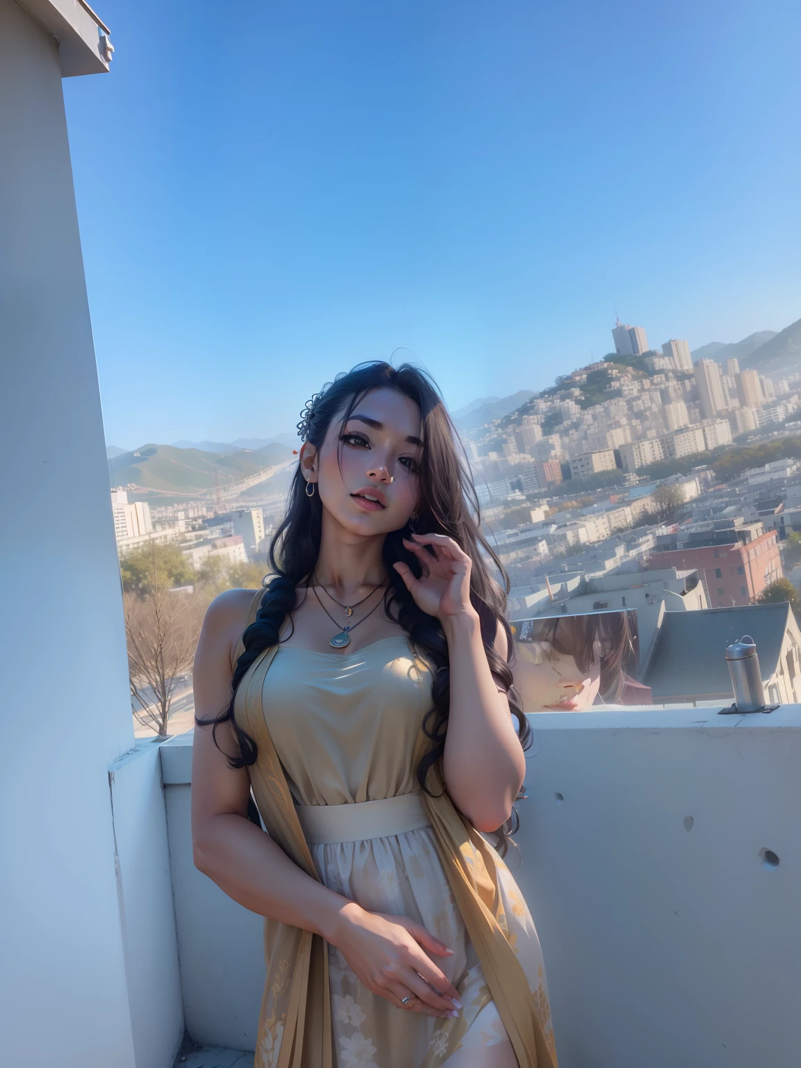 best quality, masterpiece, highres, 1girl,china dress,hair ornament,necklace, jewelry,Beautiful face,upon_body, tyndall effect,photorealistic, dark studio, rim lighting, two tone lighting,(high detailed skin:1.2), 8k uhd, dslr, soft lighting, high quality, volumetric lighting, candid, Photograph, high resolution, 4k, 8k, Bokeh, .Jinstyle, building