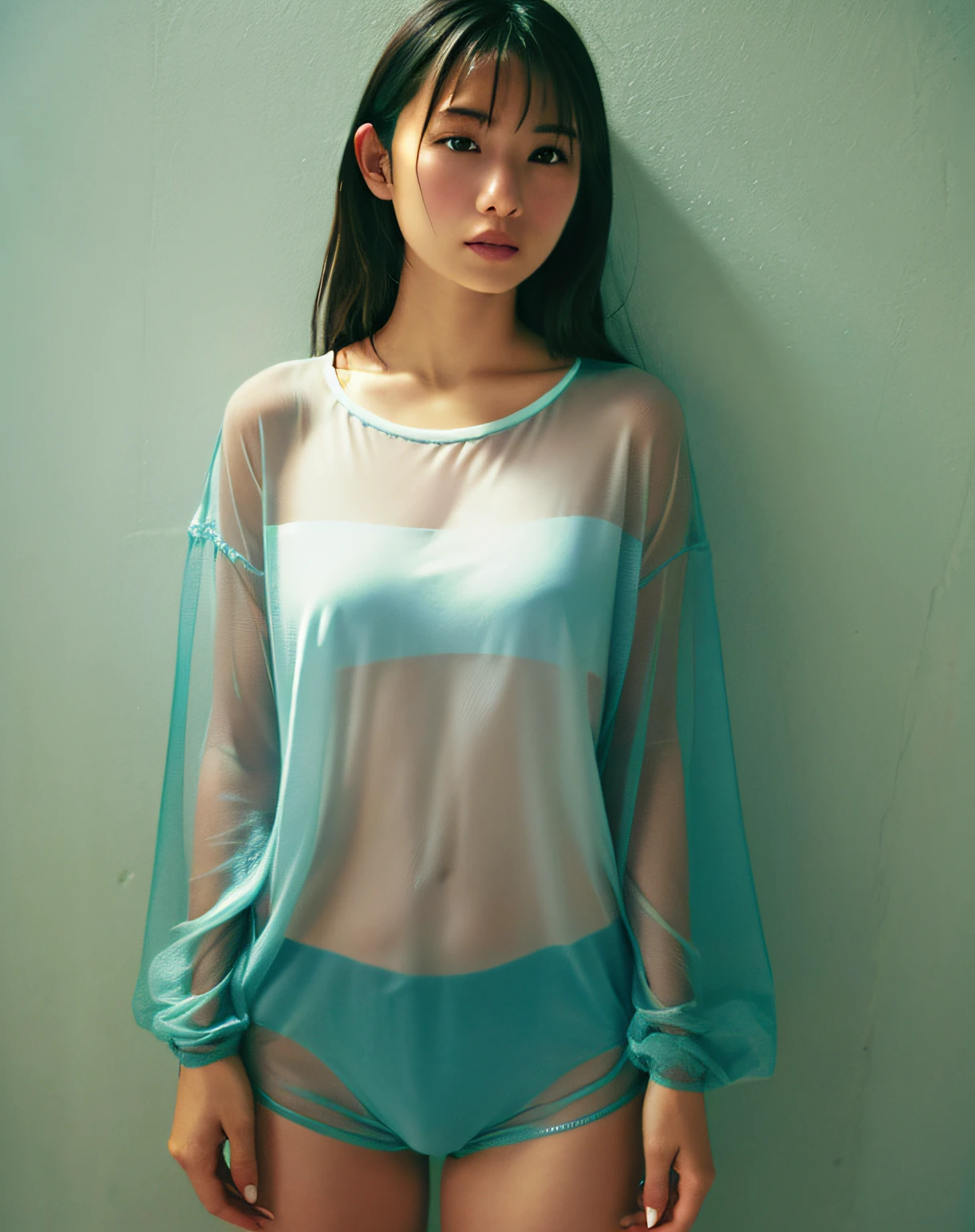 Sheer long T-shirt、femele、No underwear、sodden、Philippines