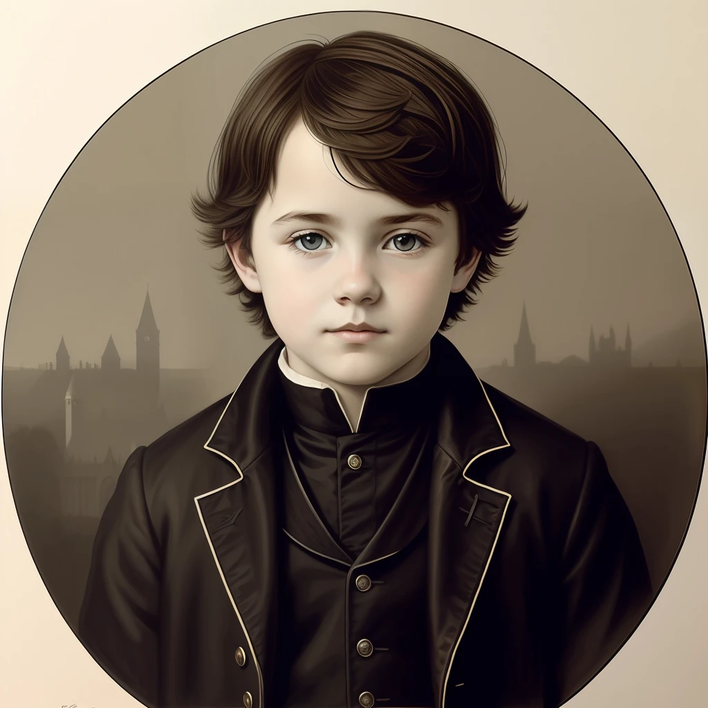 (a detailed drawing of a Irish boy, portrait :1) , detailed, historic illustration, gothic, magic, hyperrealistic ,8k,europe,(cute),