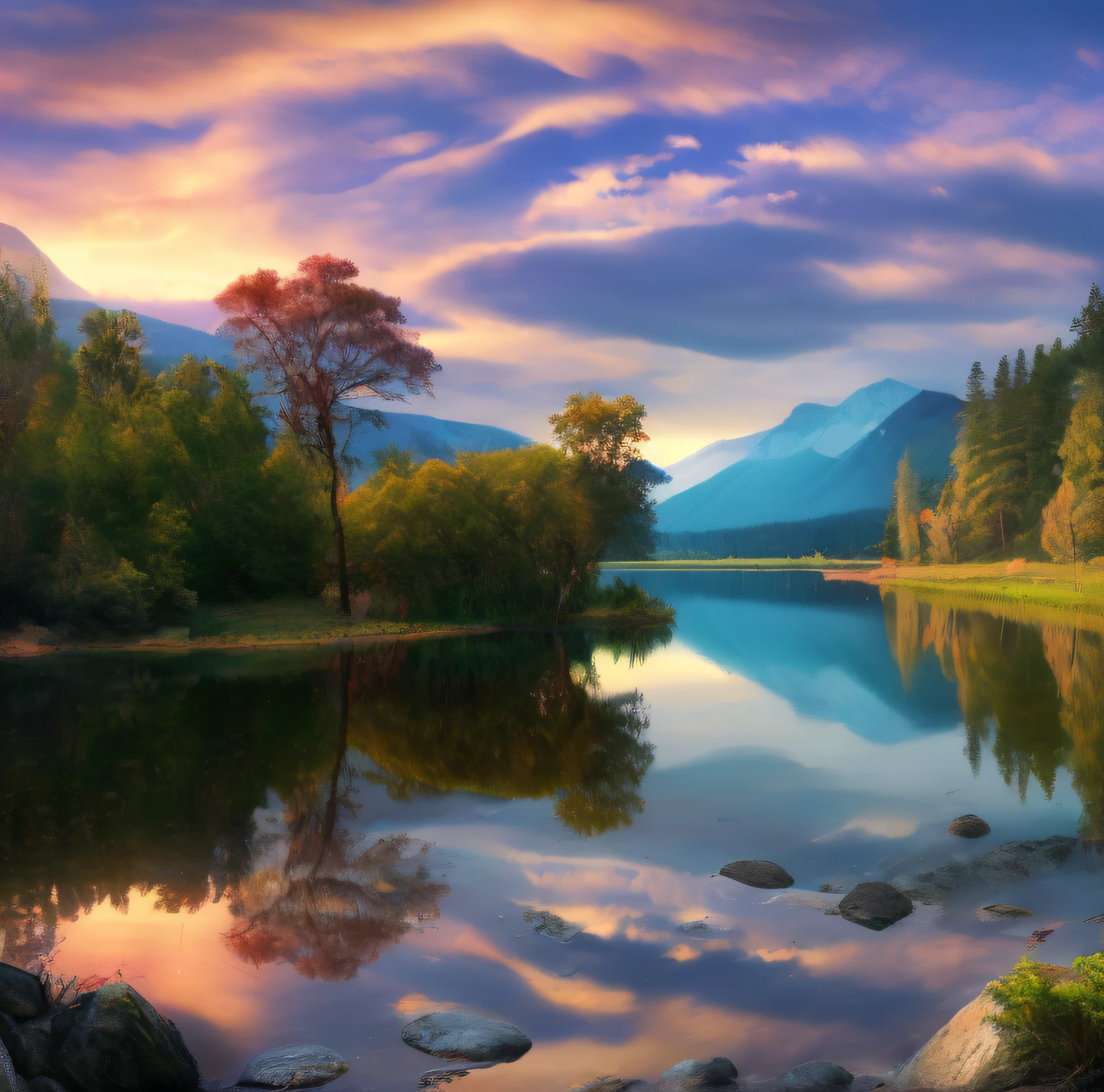 paysage, eau, wallpaper, la plus belle oeuvre, 8k, photo-realistic, couleurs chaudes, Very detailed