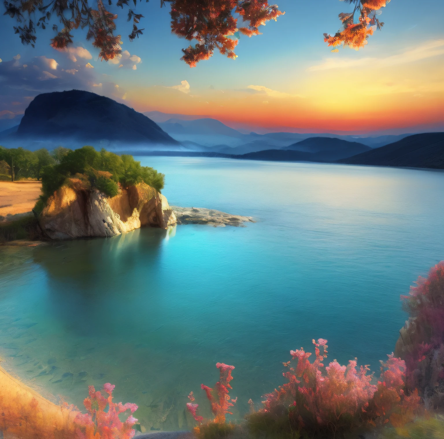 paysage, eau, wallpaper, la plus belle oeuvre, 8k, photo-realistic, couleurs chaudes, Very detailed