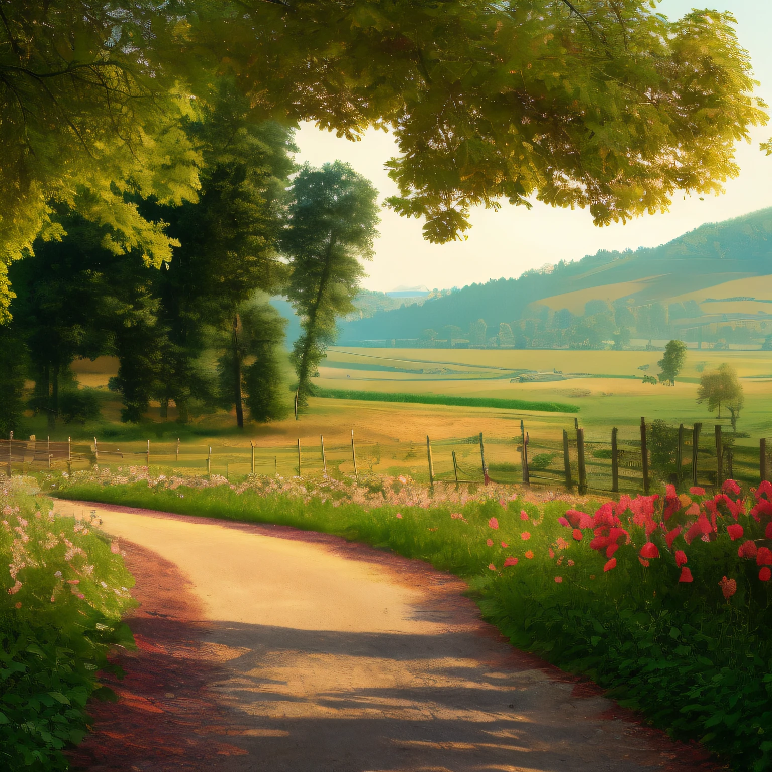 Country landscape, eau, wallpaper, la plus belle oeuvre, 8k, photo-realistic, couleurs chaudes, Very detailed