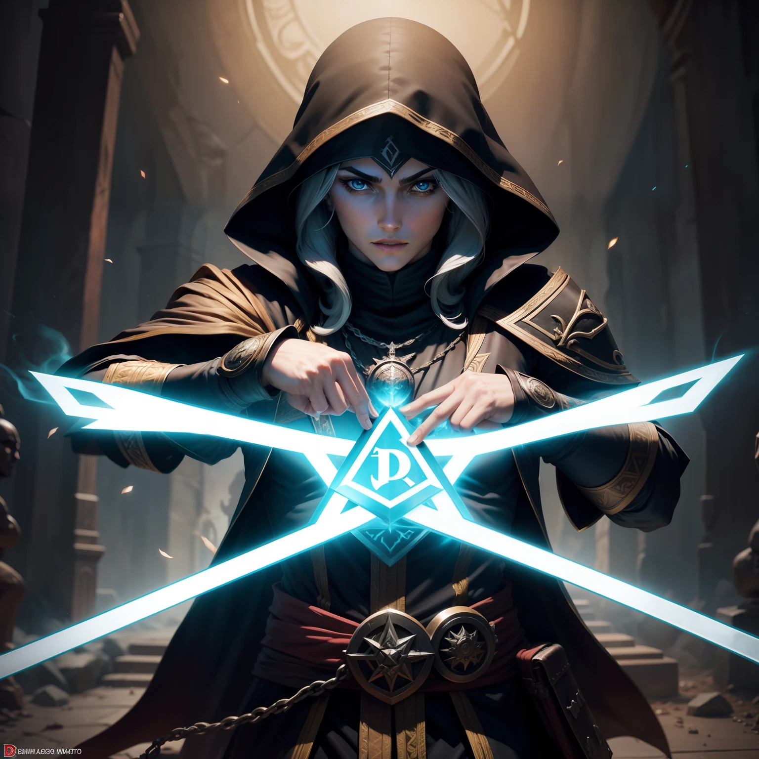 Assassino D&D adagas Energia e manto negro RPG