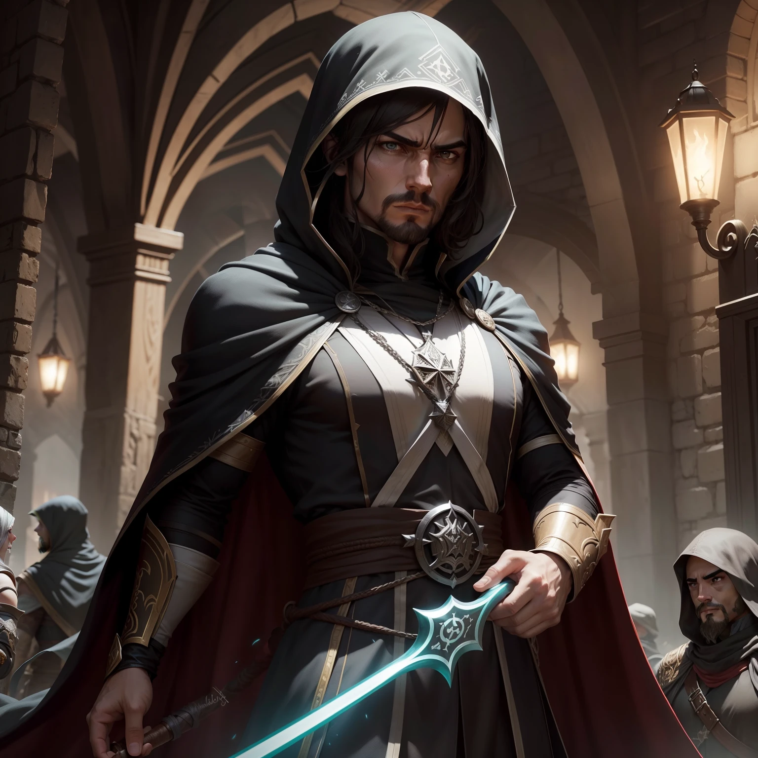 Assassino D&D adagas Energia e manto negro RPG