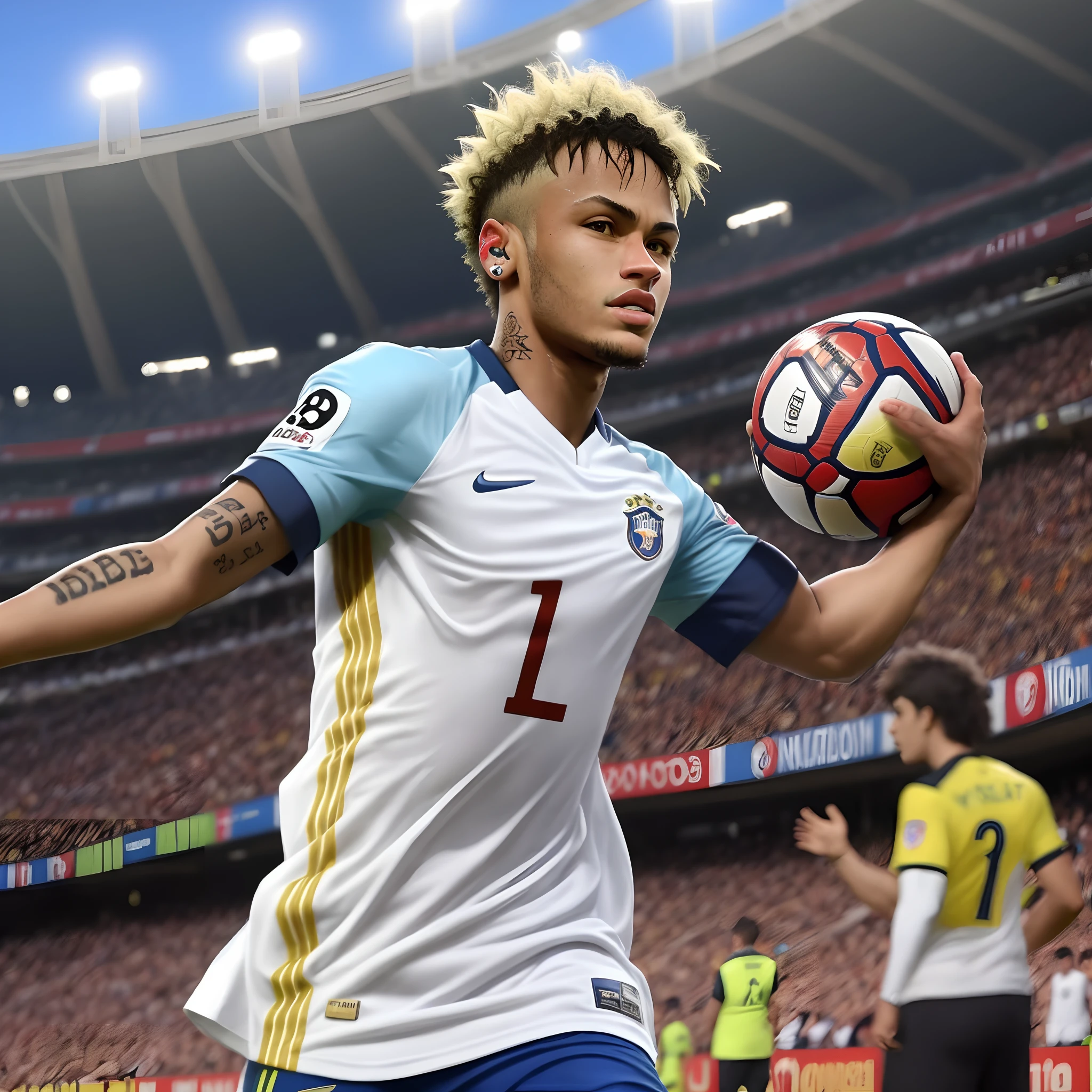 Neymar fazendo gol em marte com estadio cheio de ET