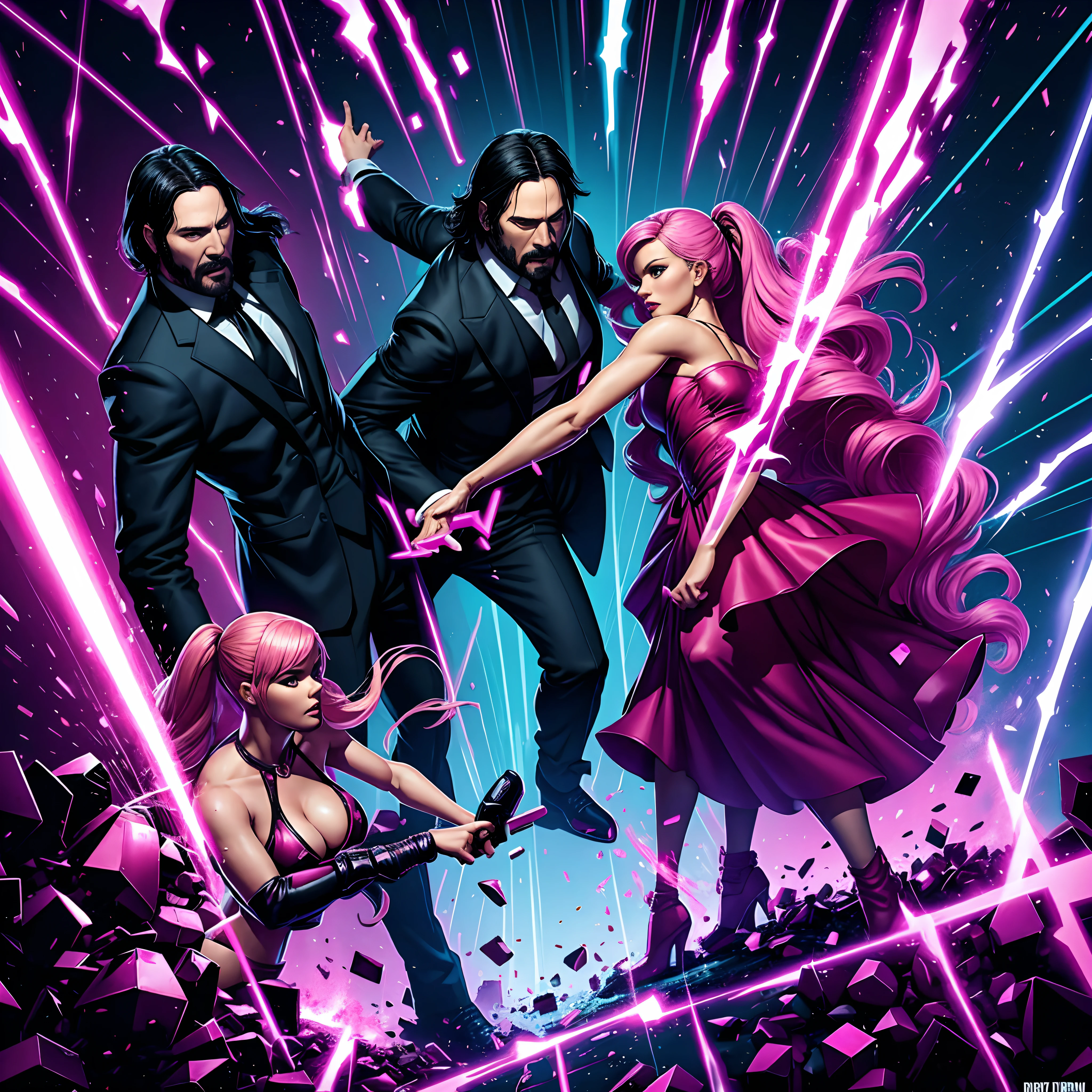 john wick and barbie fighting side by side